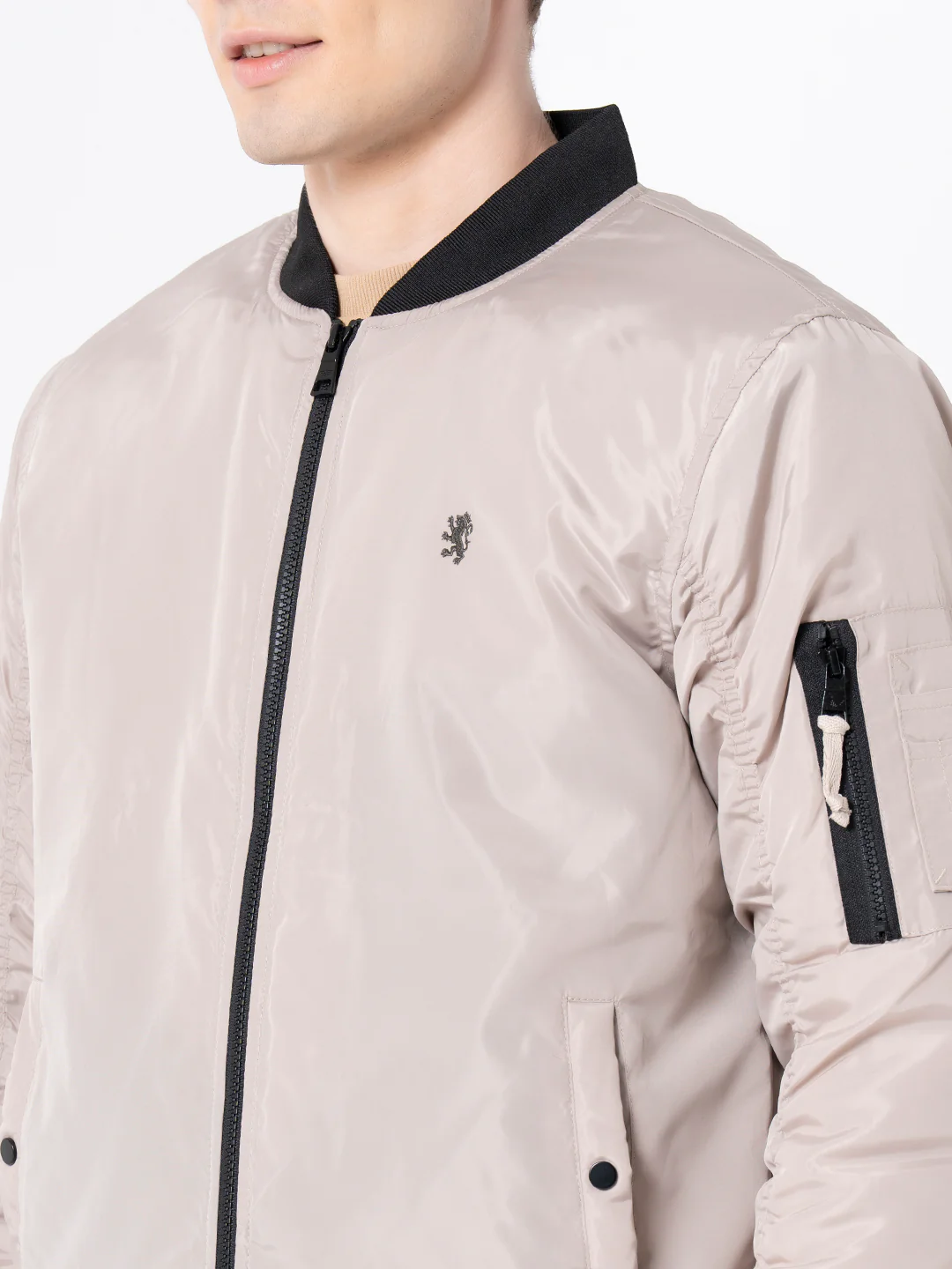 Men's Beige Solid Jacket - Image 4