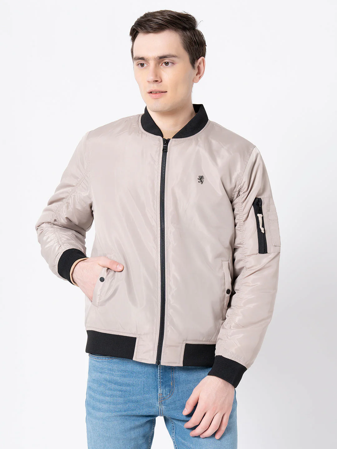 Men's Beige Solid Jacket - Image 5