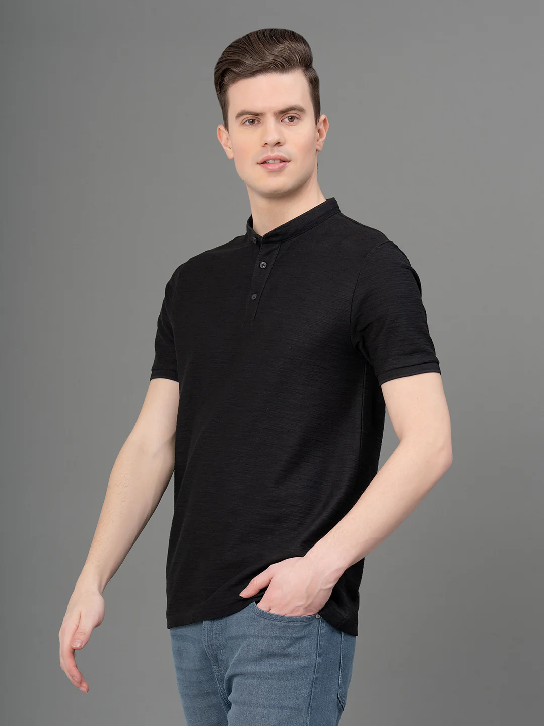 Black Henley T-Shirt for Men - Image 2