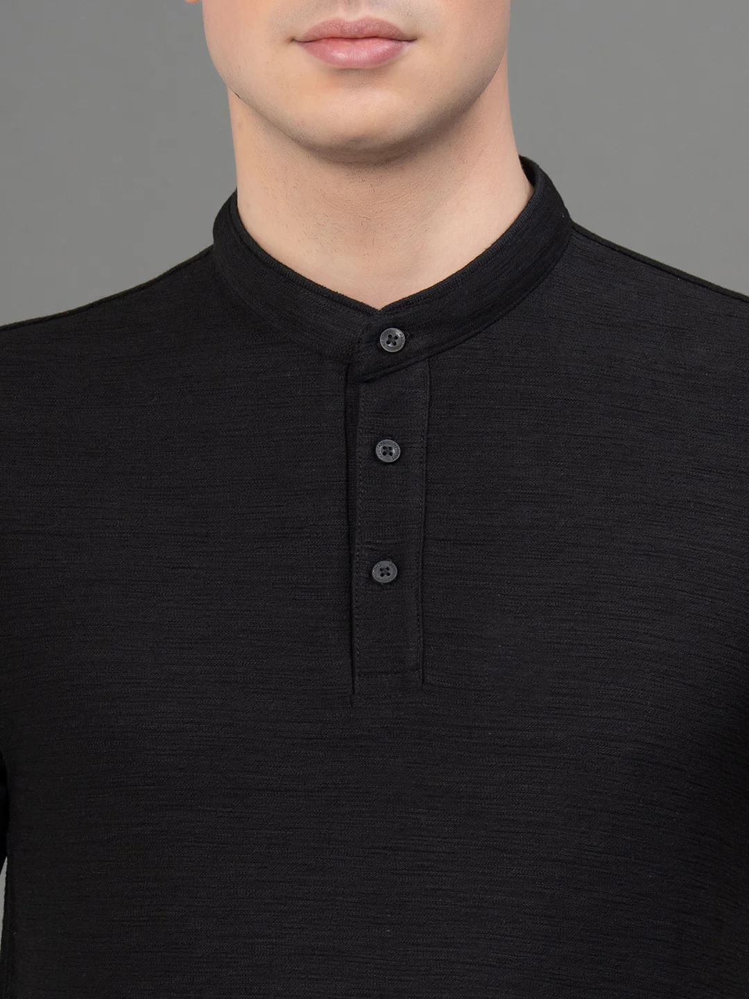 Black Henley T-Shirt for Men - Image 4