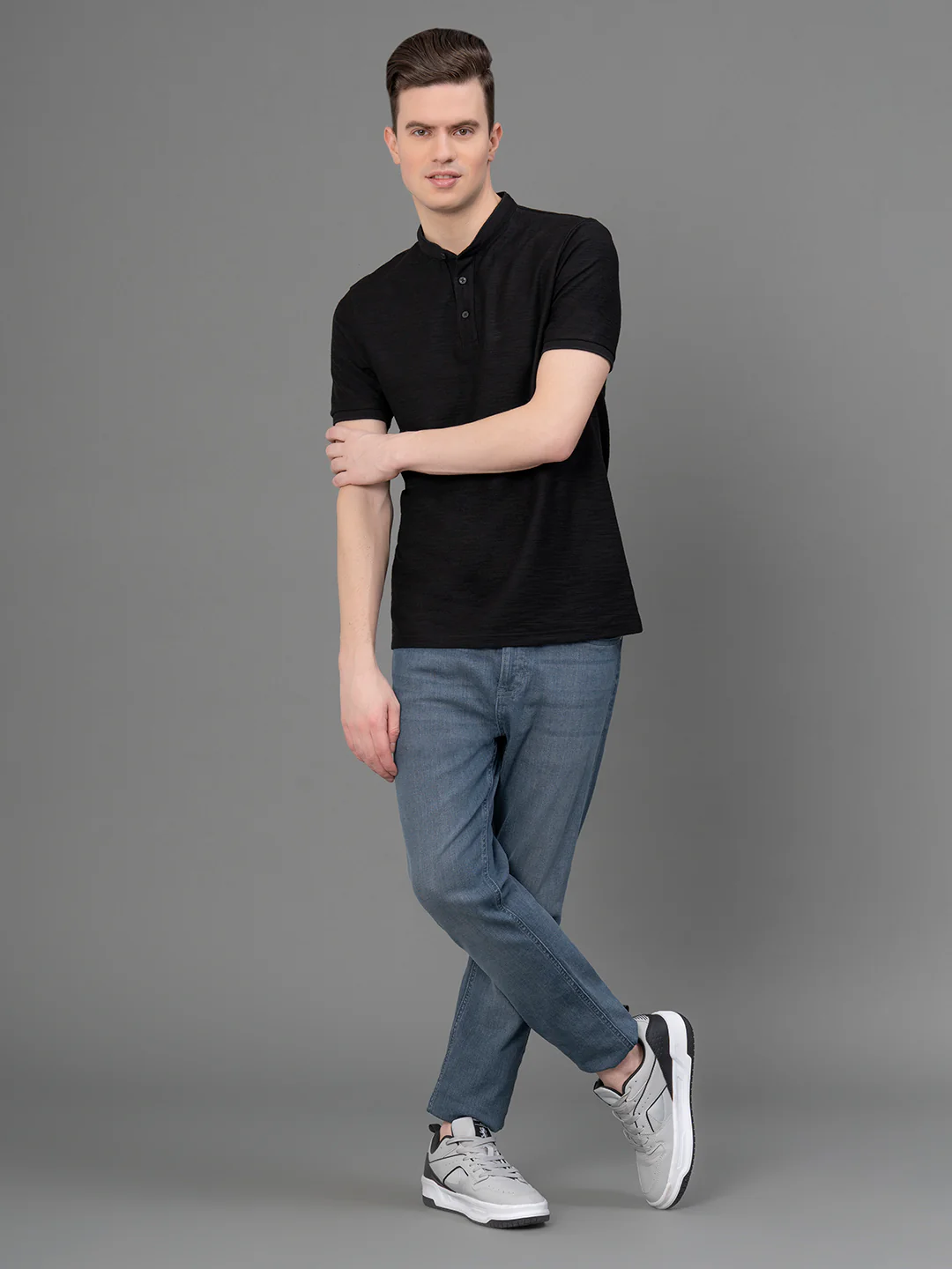 Black Henley T-Shirt for Men - Image 5