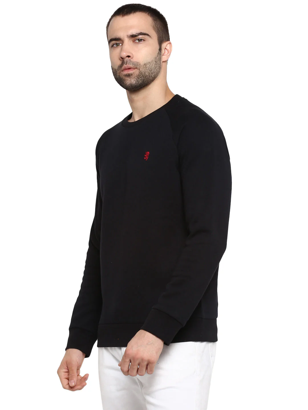 Men's Black Solid Cotton Poly Fleece Sweatshirt - Image 2