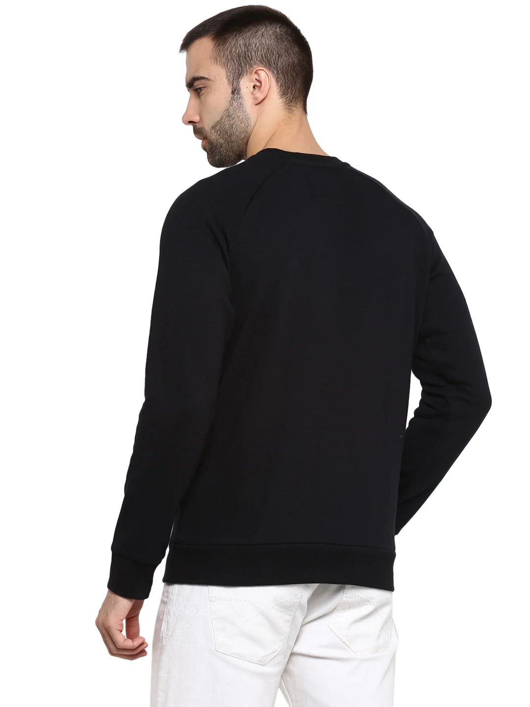 Men's Black Solid Cotton Poly Fleece Sweatshirt - Image 3