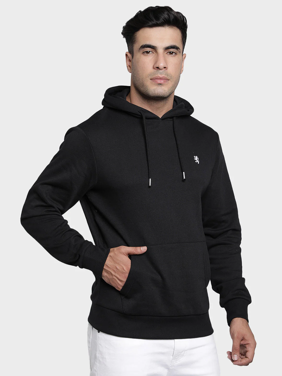 Men's Black Solid Cotton Polyester Hoodie - Image 2