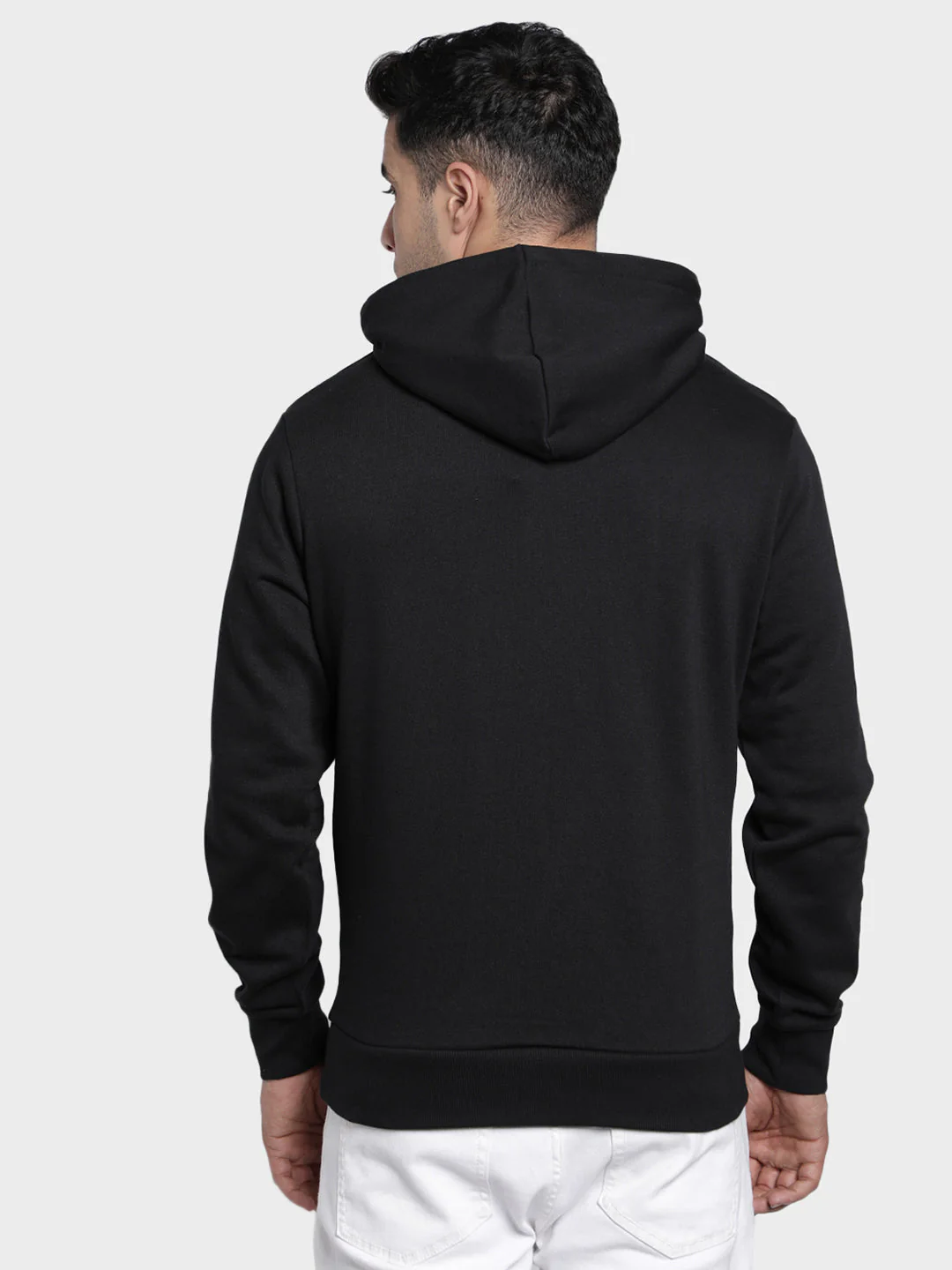 Men's Black Solid Cotton Polyester Hoodie - Image 3