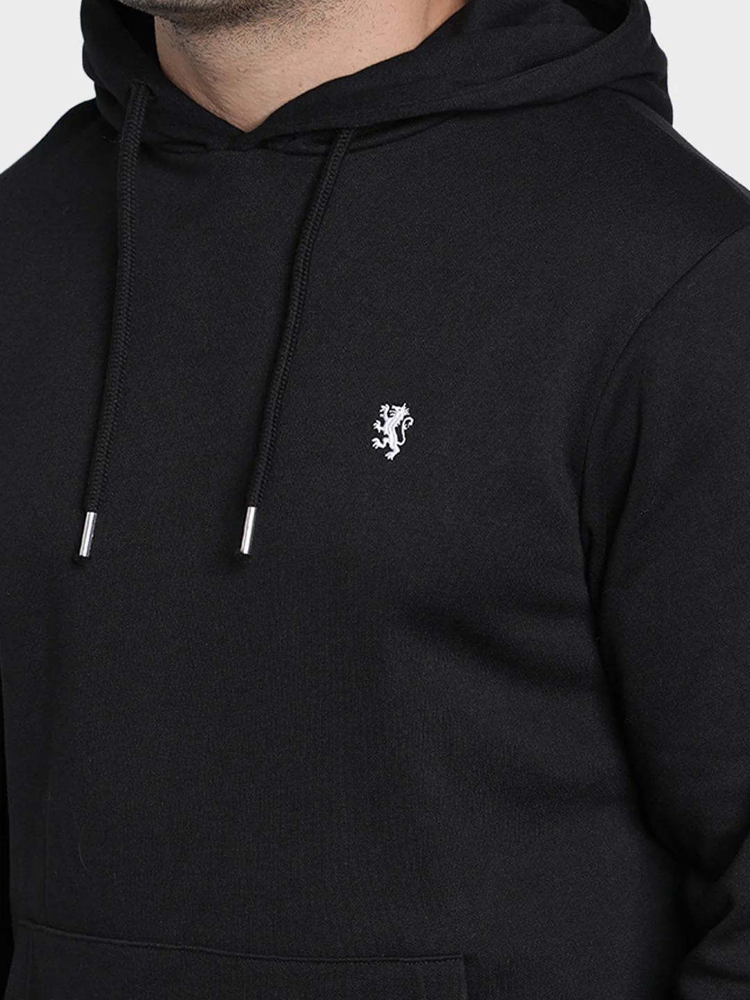 Men's Black Solid Cotton Polyester Hoodie - Image 4