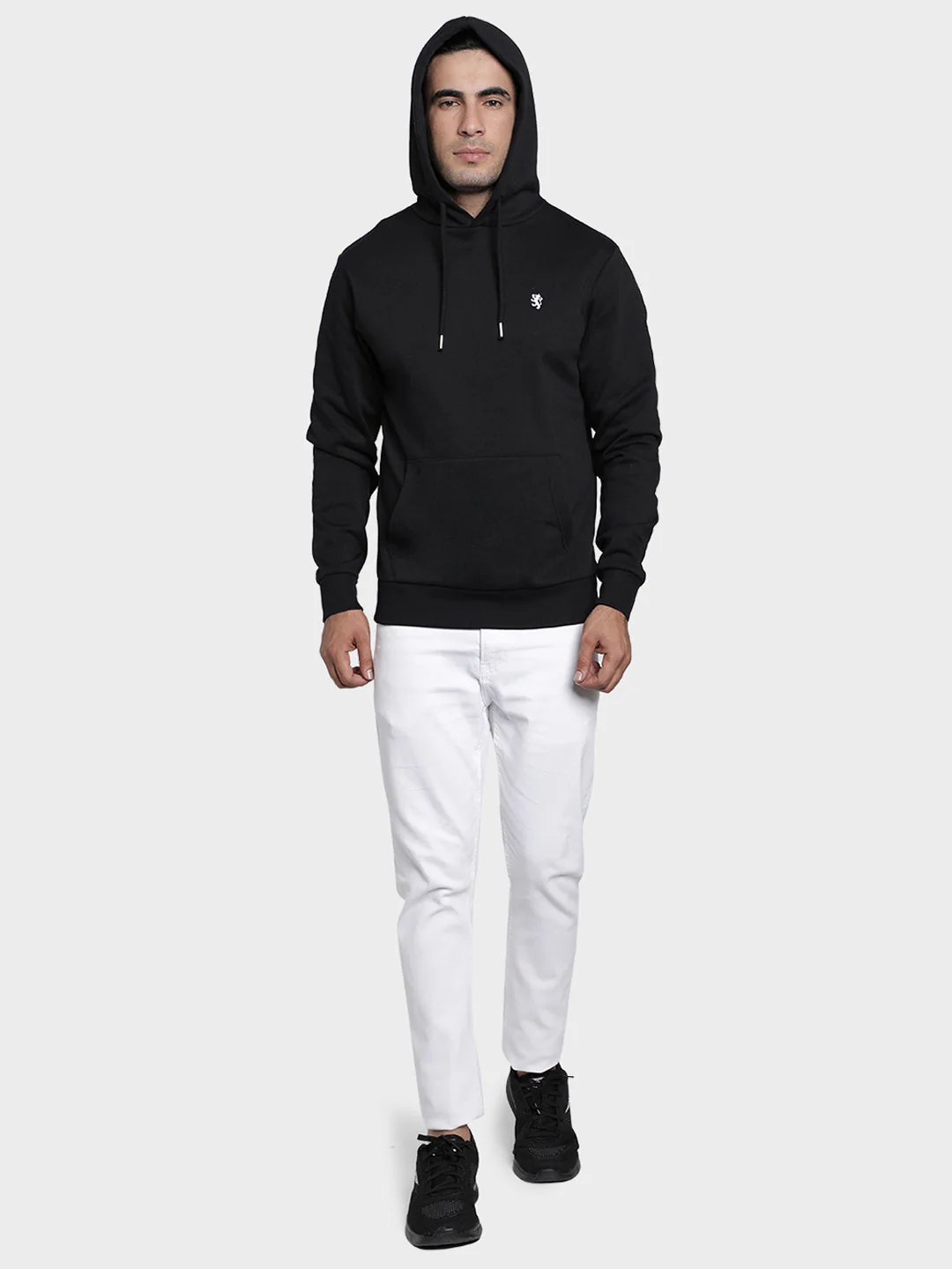 Men's Black Solid Cotton Polyester Hoodie - Image 5