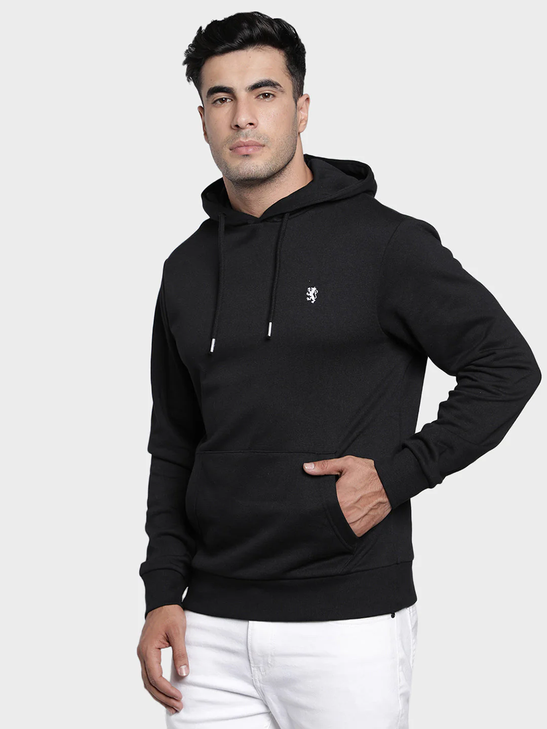 Men's Black Solid Cotton Polyester Hoodie - Image 6