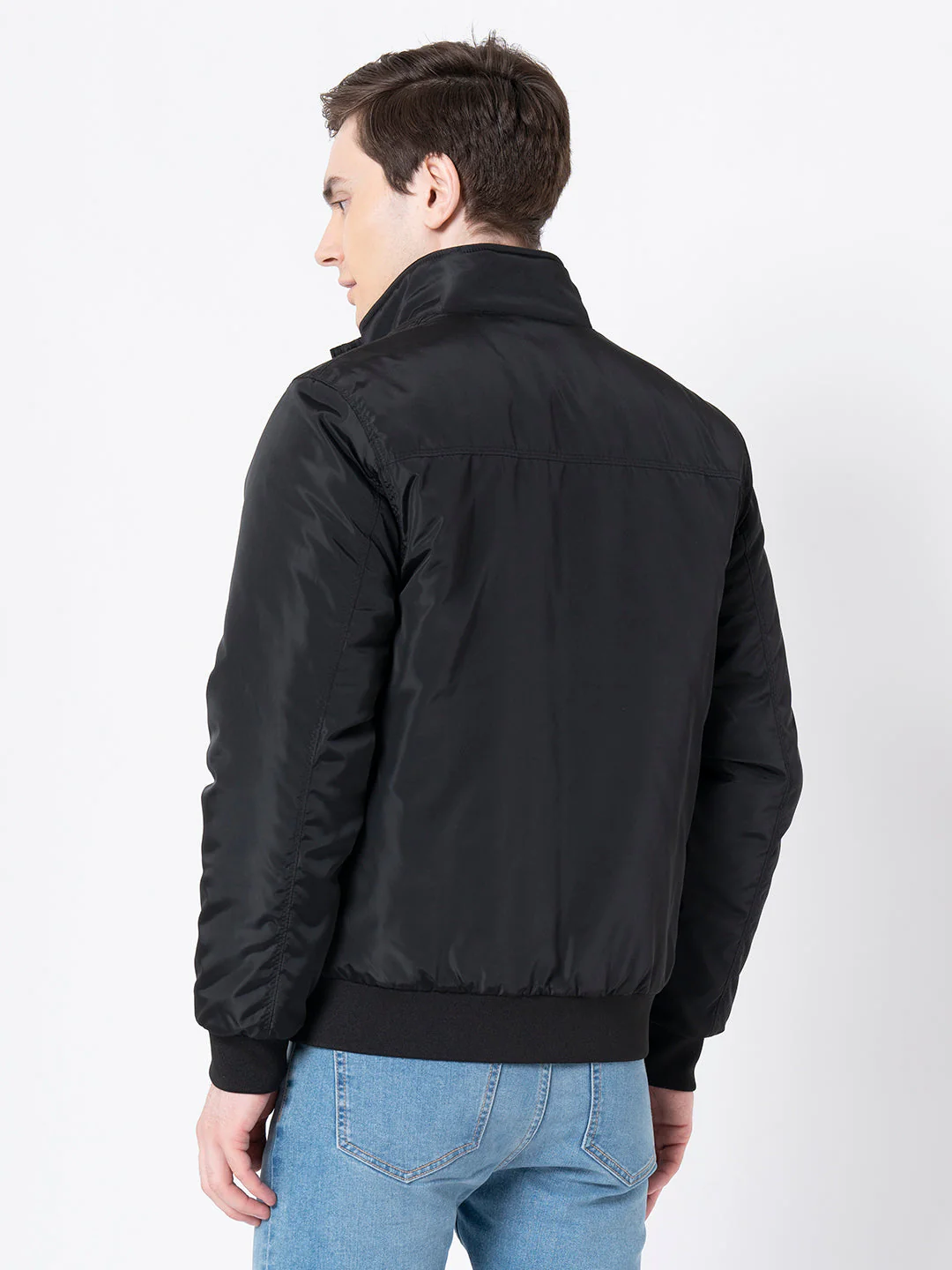 Men's Black Solid Jacket - Image 3