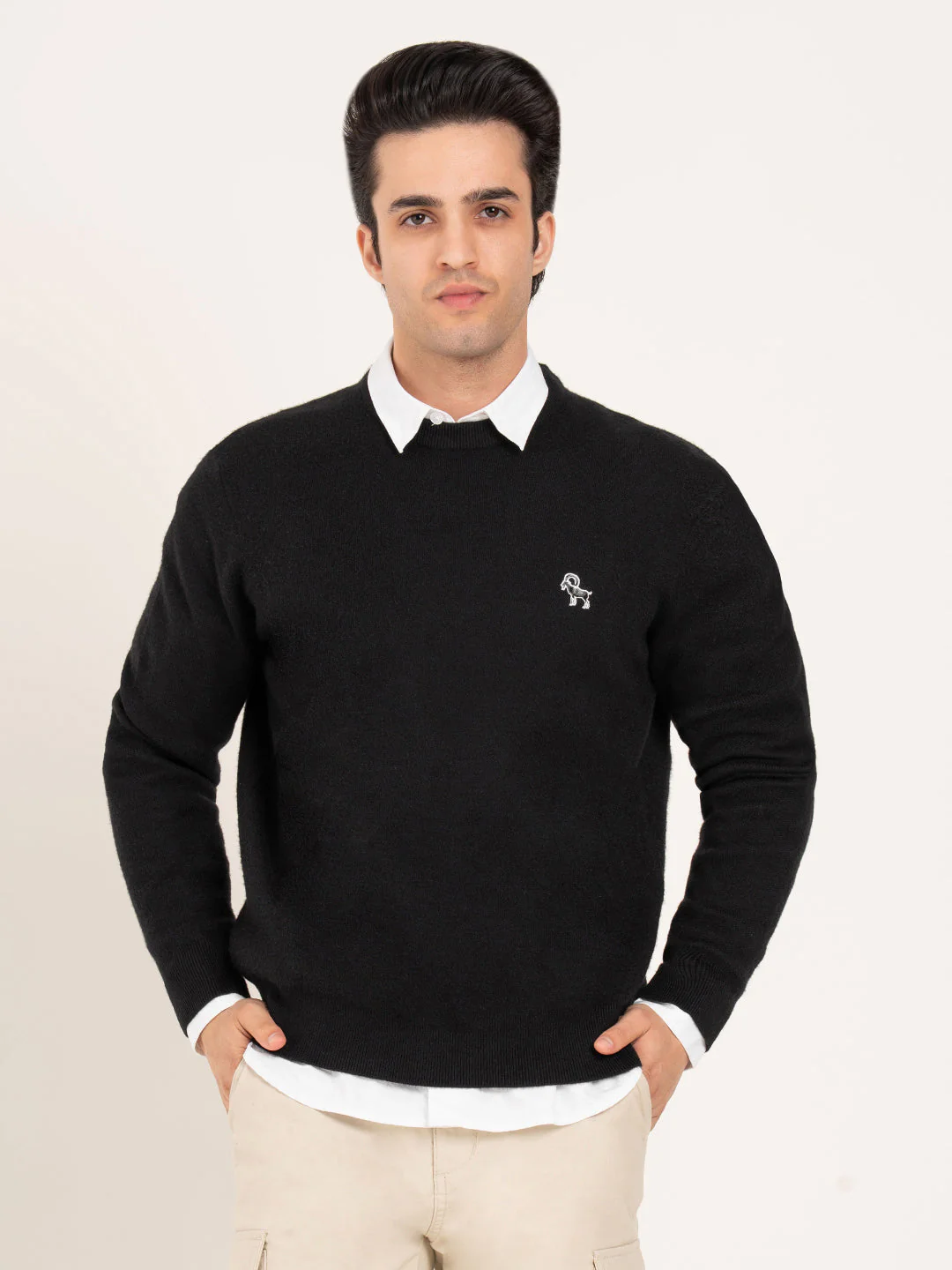 Men's Black Round Neck Sweater | Timeless Winter Essential - Image 2