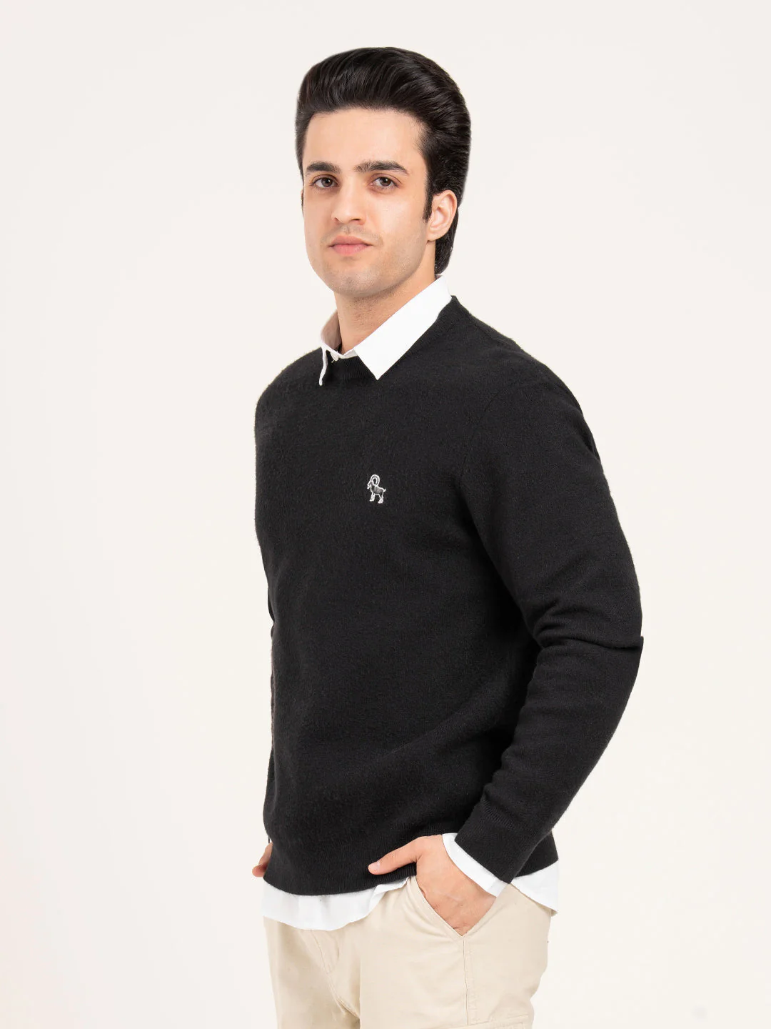 Men's Black Round Neck Sweater | Timeless Winter Essential - Image 3