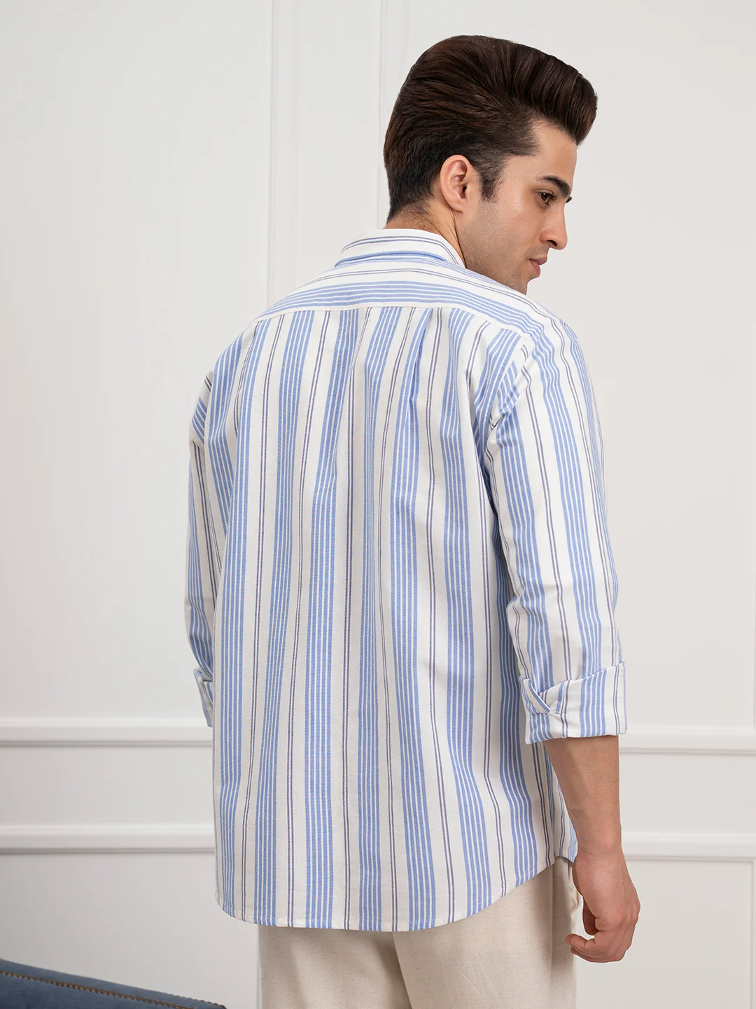 Menâ€™s Blue Oxford Striped Shirt | Timeless Cotton Comfort - Image 5