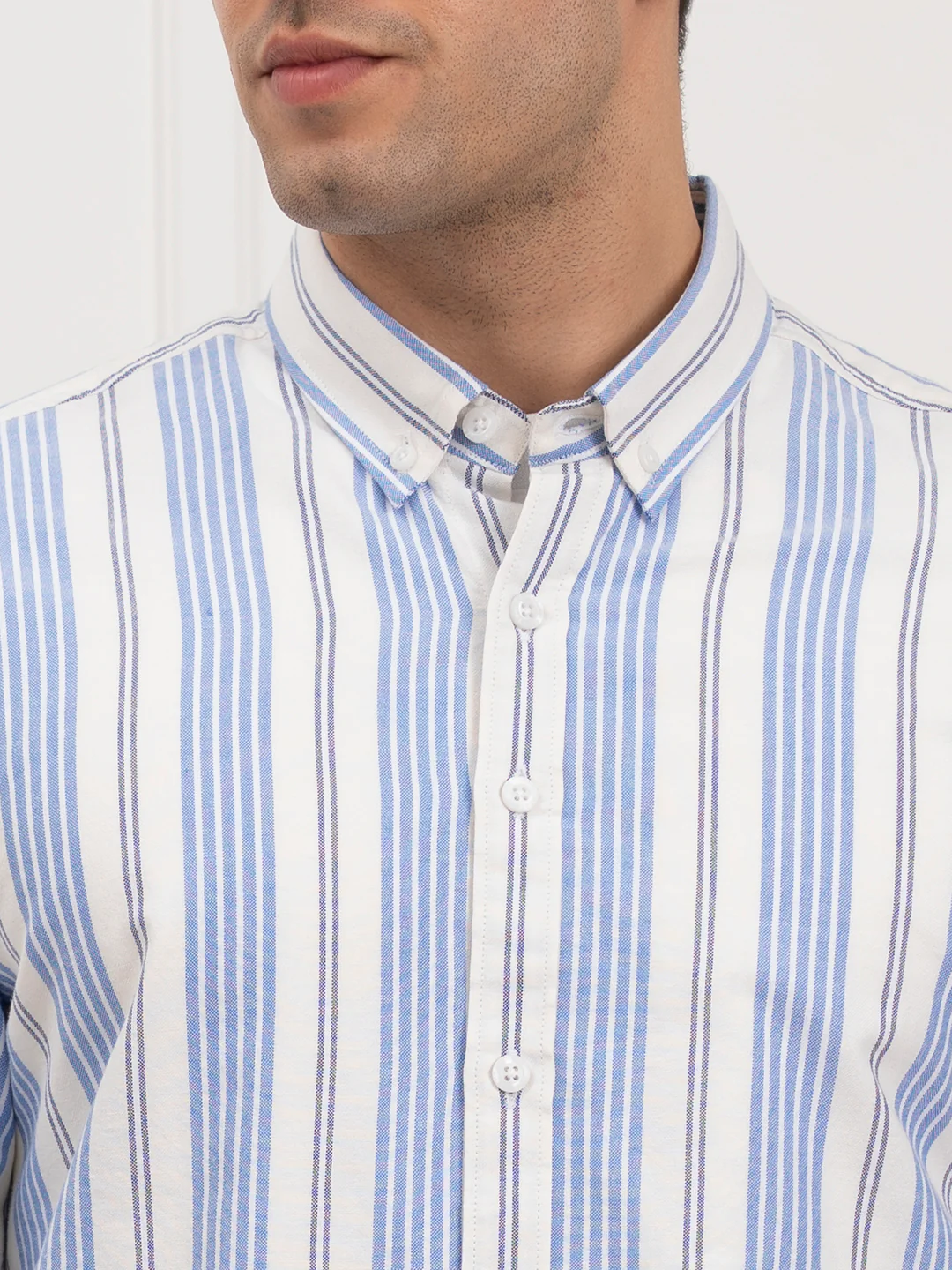 Menâ€™s Blue Oxford Striped Shirt | Timeless Cotton Comfort - Image 6