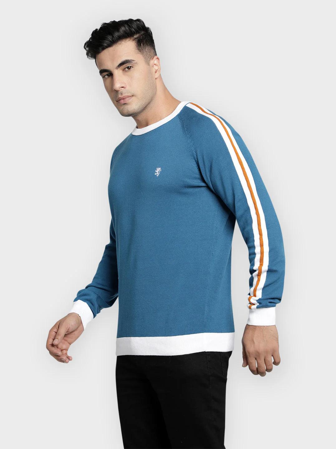 Men's Blue Solid Pure Cotton Sweater - Image 2