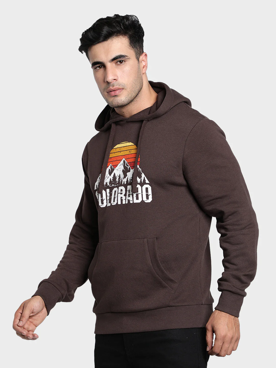 Men's Brown Graphic Print Cotton Poly Fleece Hoodie - Image 2