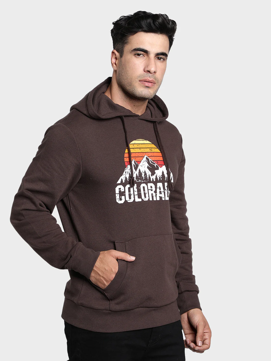 Men's Brown Graphic Print Cotton Poly Fleece Hoodie - Image 3