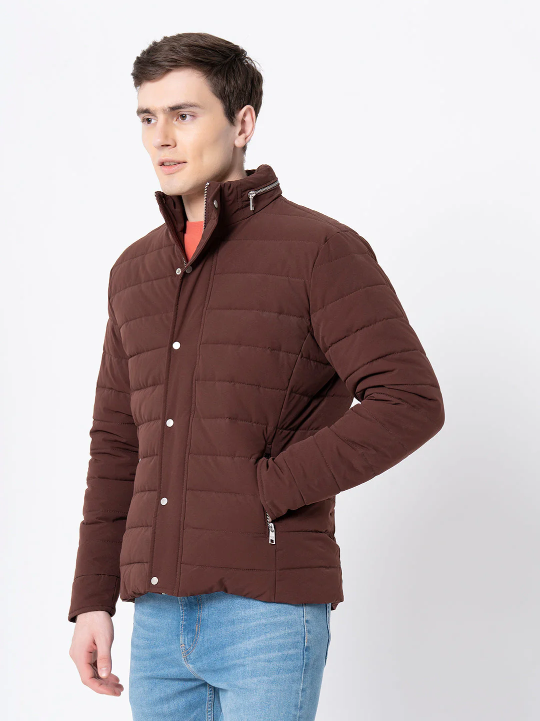 Men's Brown  Solid Jacket - Image 2