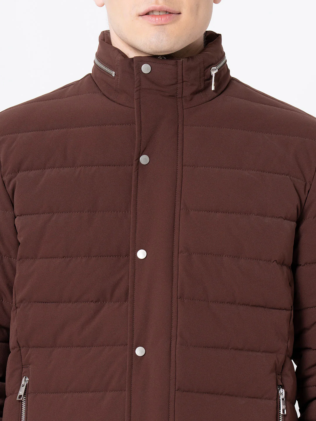 Men's Brown  Solid Jacket - Image 4