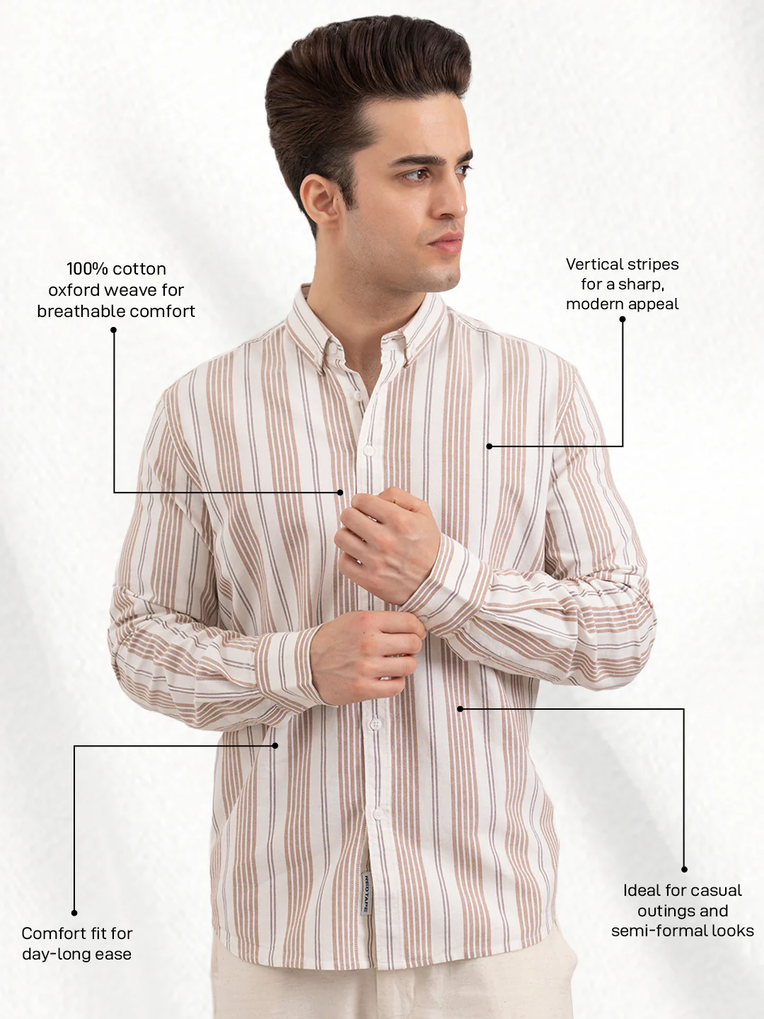 Menâ€™s Brown Oxford Striped Shirt | Classic Cotton Sophistication - Image 2
