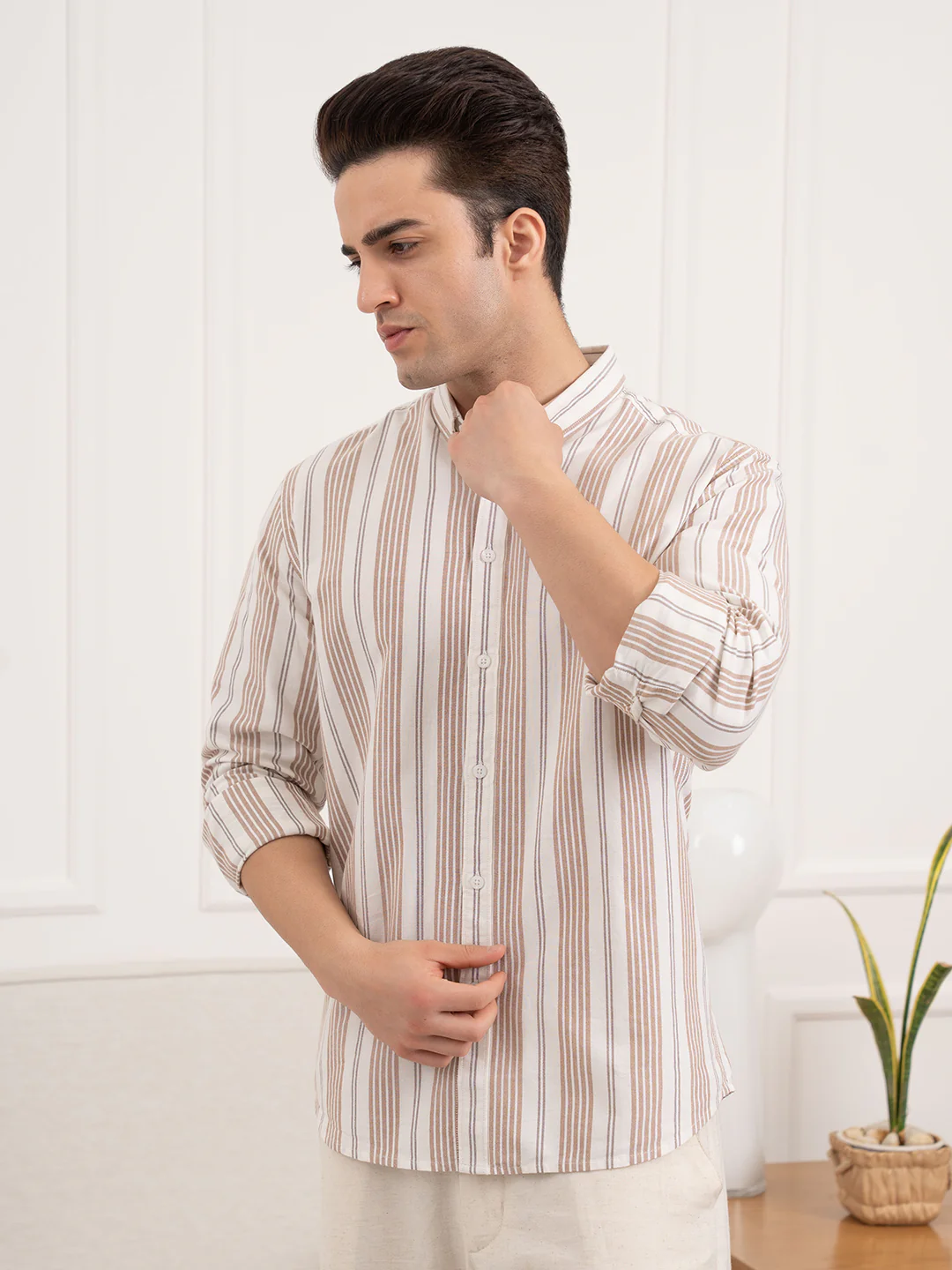Menâ€™s Brown Oxford Striped Shirt | Classic Cotton Sophistication - Image 4