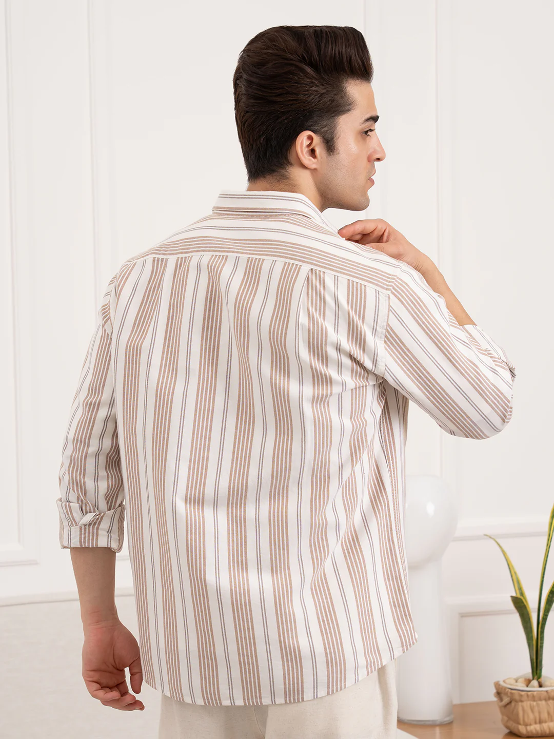 Menâ€™s Brown Oxford Striped Shirt | Classic Cotton Sophistication - Image 5