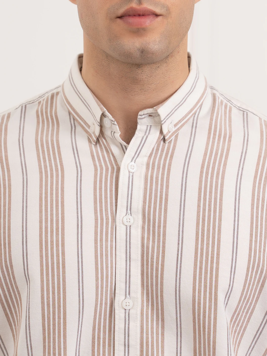 Menâ€™s Brown Oxford Striped Shirt | Classic Cotton Sophistication - Image 6