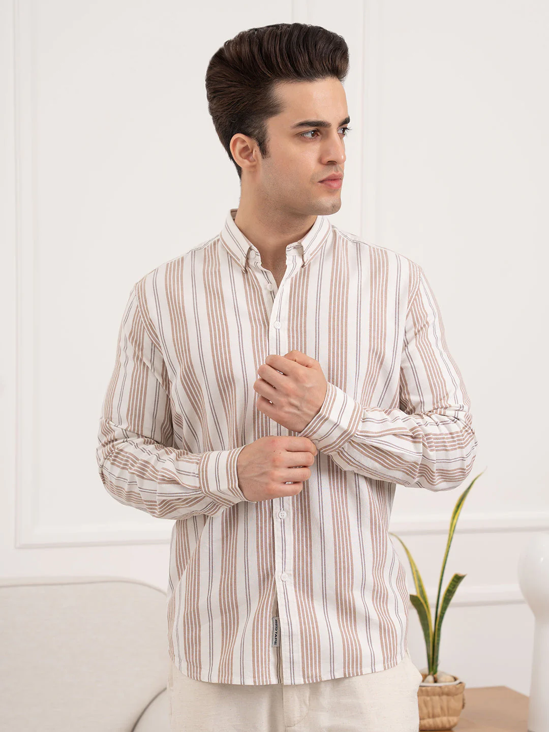 Menâ€™s Brown Oxford Striped Shirt | Classic Cotton Sophistication - Image 7