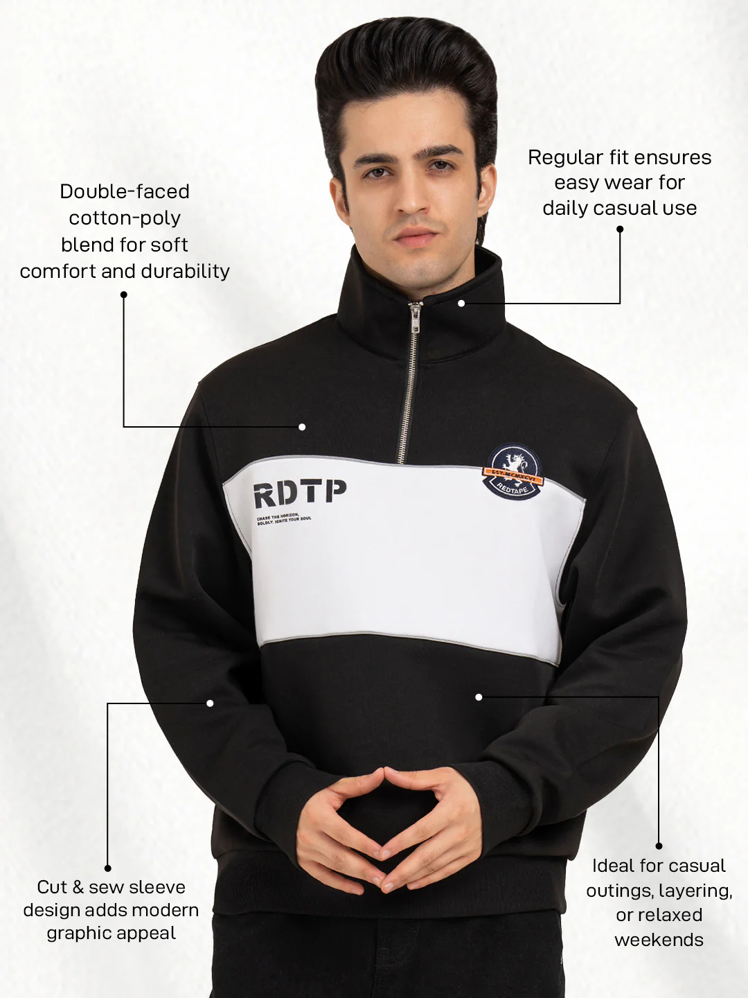 Men's Casual Graphic Sweatshirt with Stand Collar - Image 3