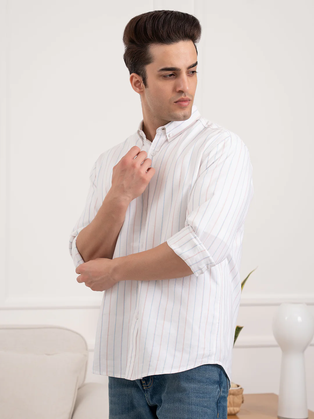Menâ€™s Cotton Oxford Stripe Shirt for Smart Casual Style - Image 3