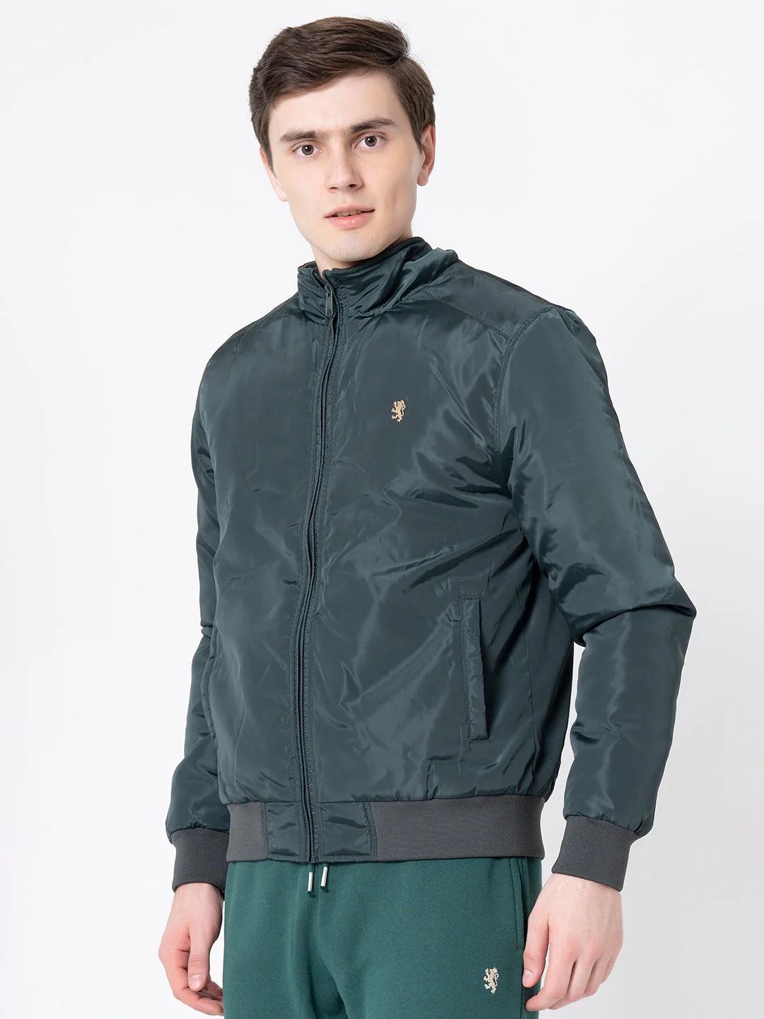 Men's Dark Green Solid Jacket - Image 2