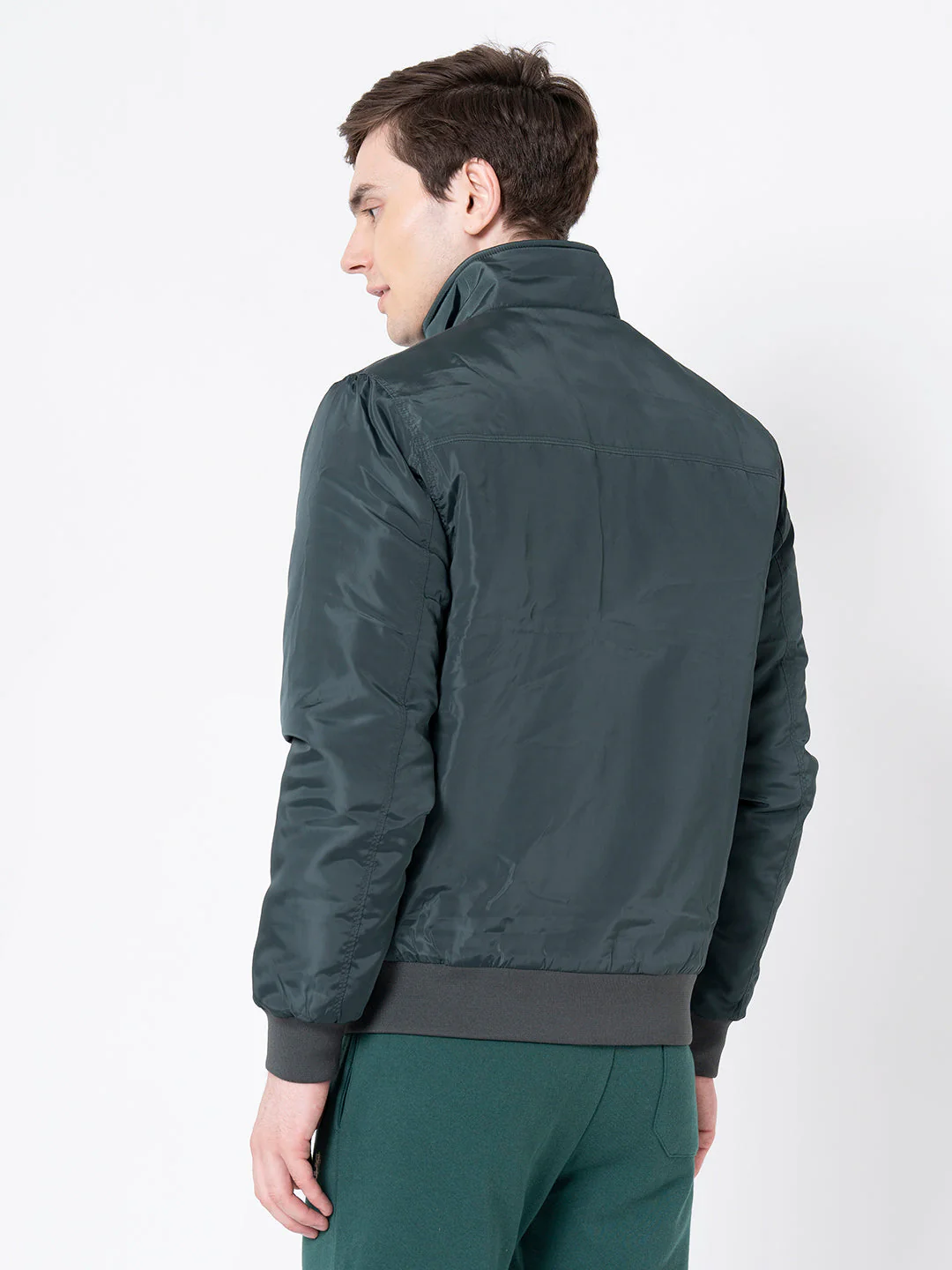 Men's Dark Green Solid Jacket - Image 3