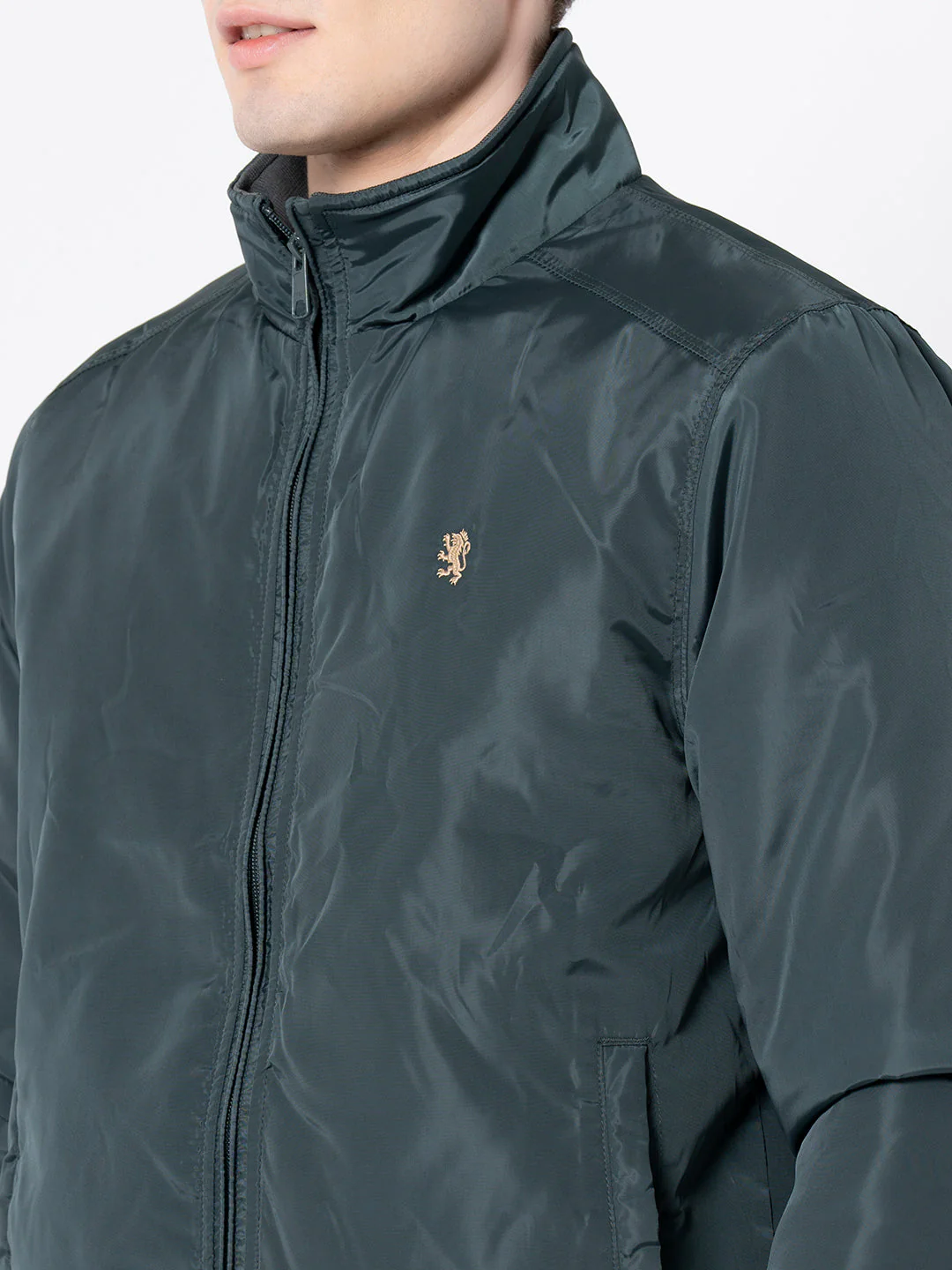 Men's Dark Green Solid Jacket - Image 4