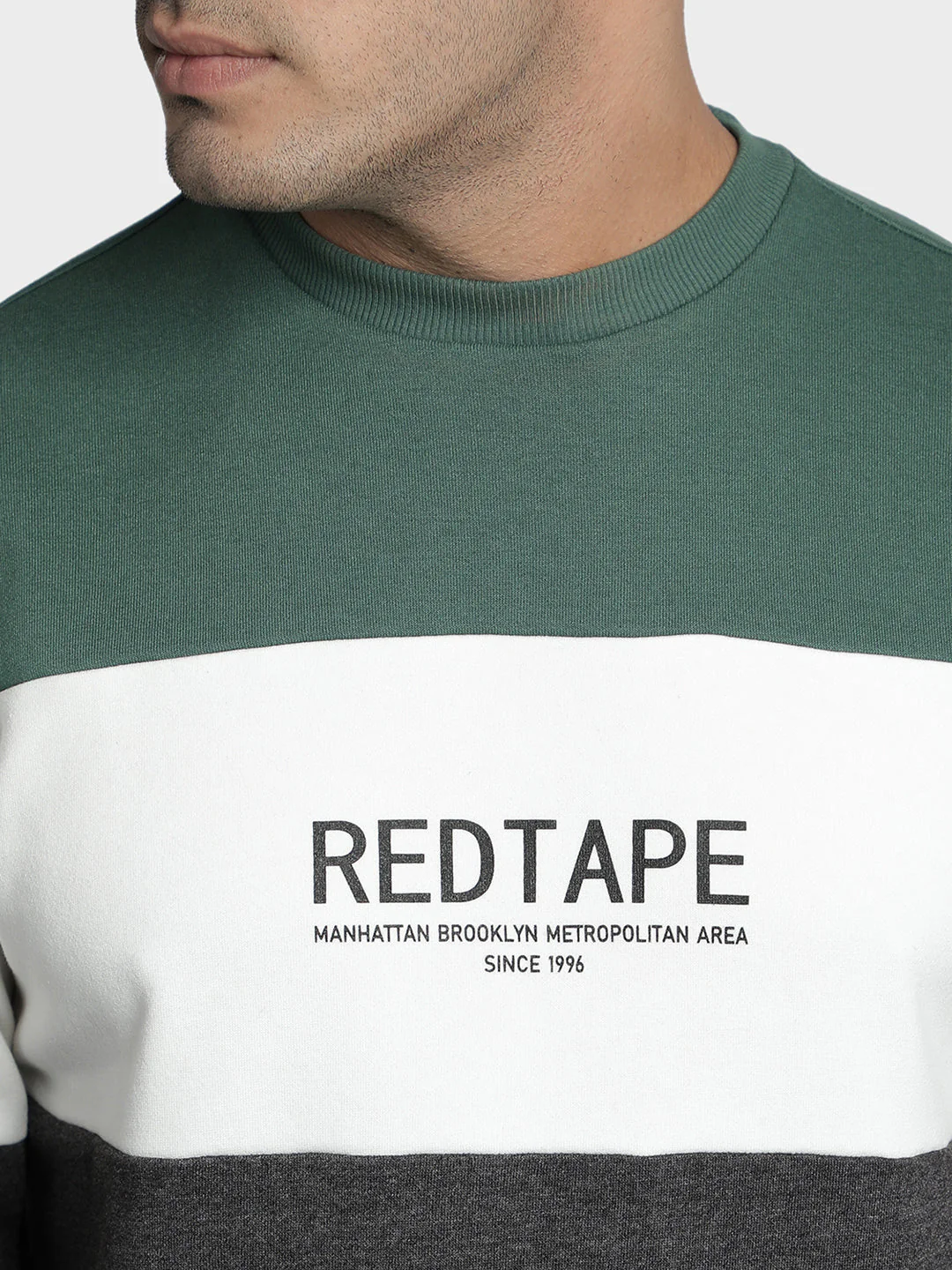 Men's Dark Grey Melange Color Block Graphic Print Cotton Poly Fleece Sweatshirt - Image 4