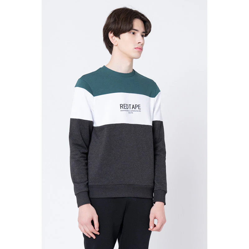 Men's Dark Grey Melange Color Block Sweatshirt - Image 2
