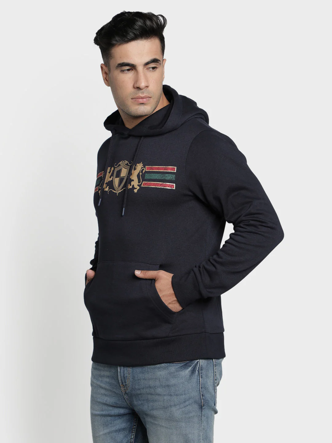 Men's Dark Navy Chest Cotton Polyester Hoodie - Image 2
