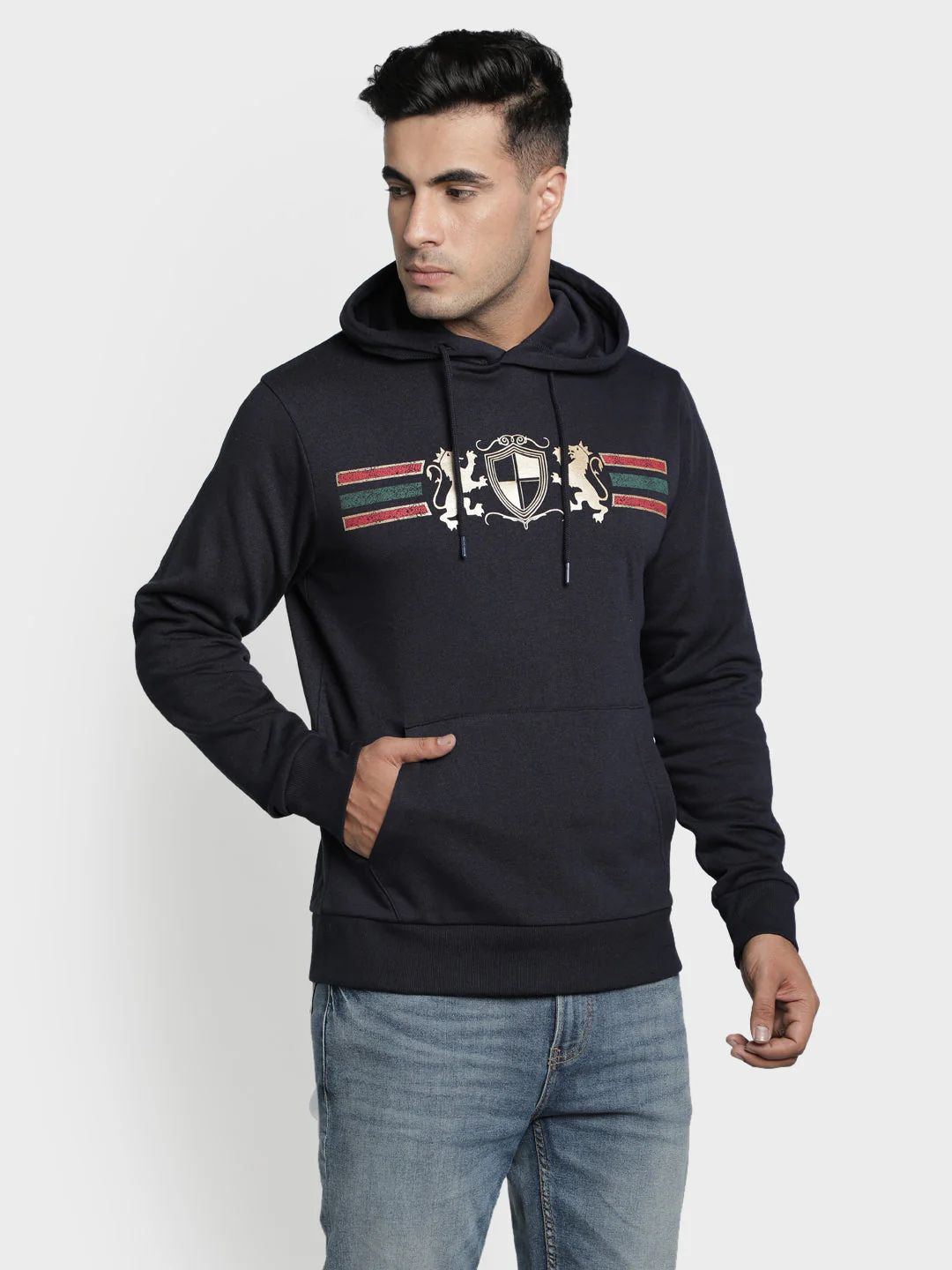 Men's Dark Navy Chest Cotton Polyester Hoodie - Image 3