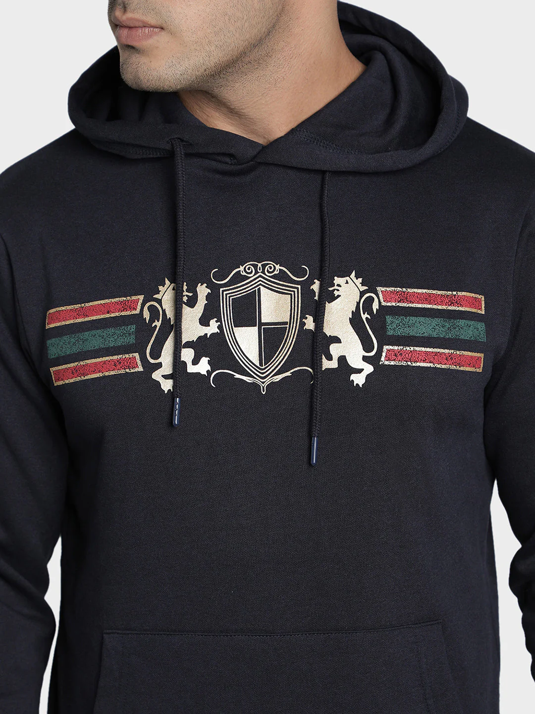 Men's Dark Navy Chest Cotton Polyester Hoodie - Image 4