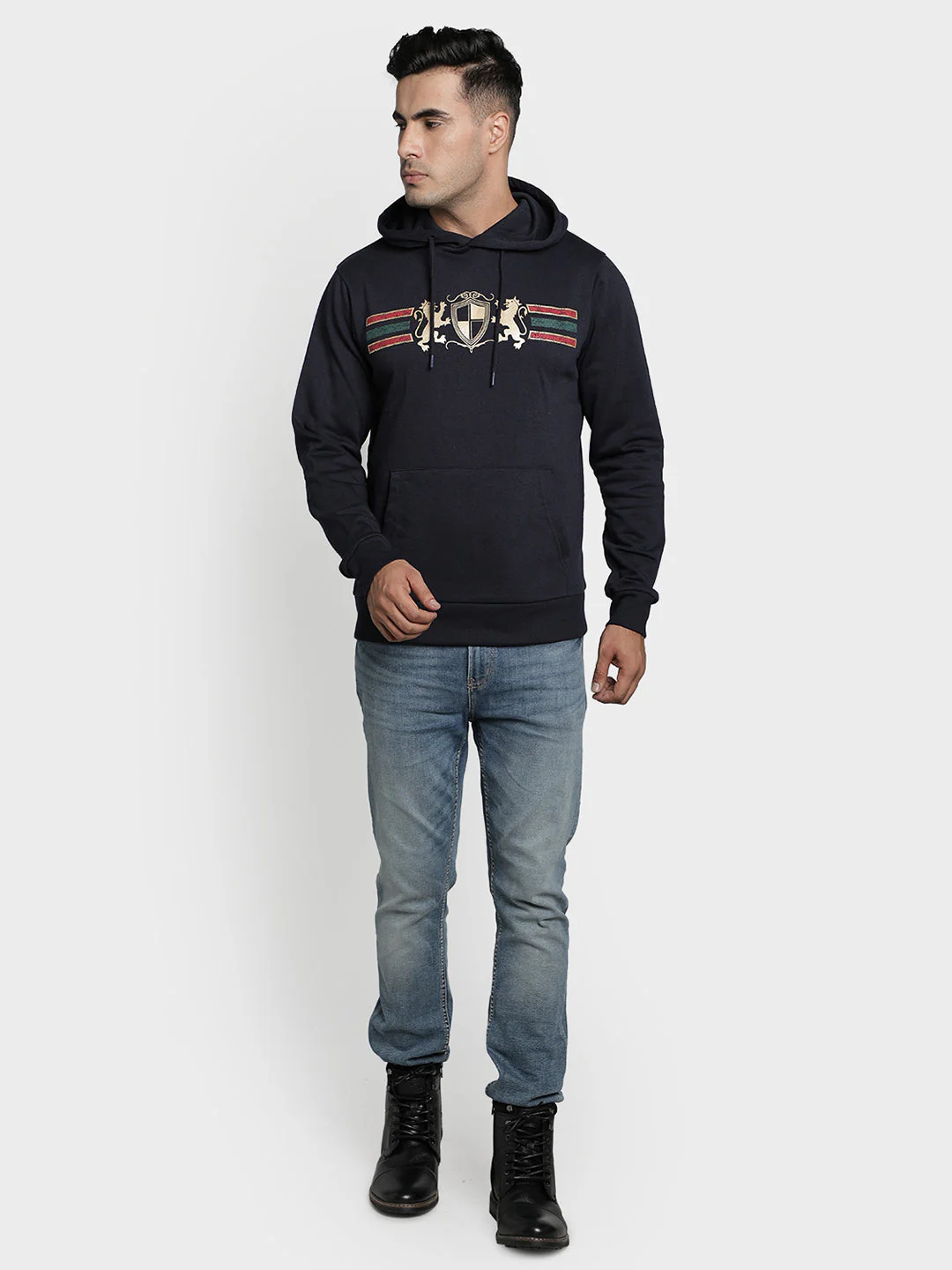 Men's Dark Navy Chest Cotton Polyester Hoodie - Image 6