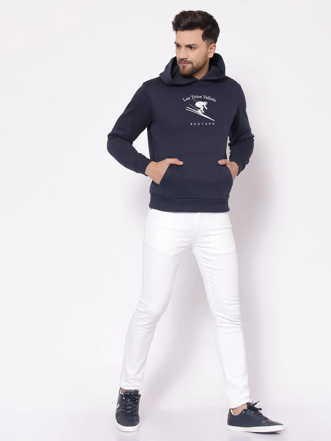 Men's Dark Navy Graphic Print Hoodies - Image 4