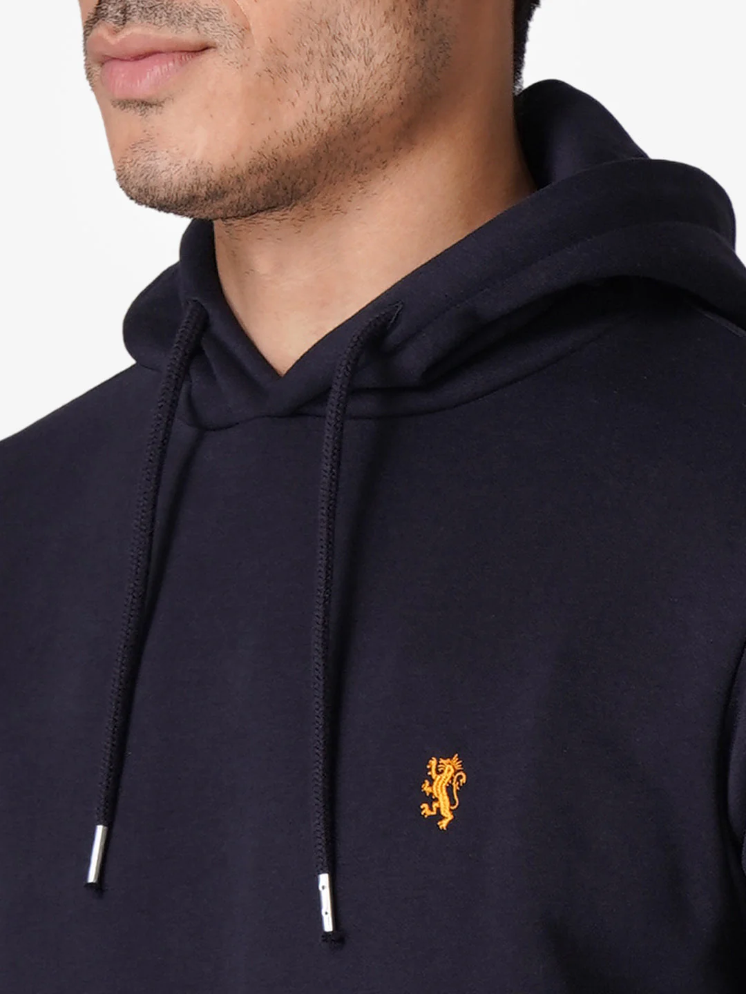 Men's Dark Navy Solid Cotton Polyester Hoodie - Image 4