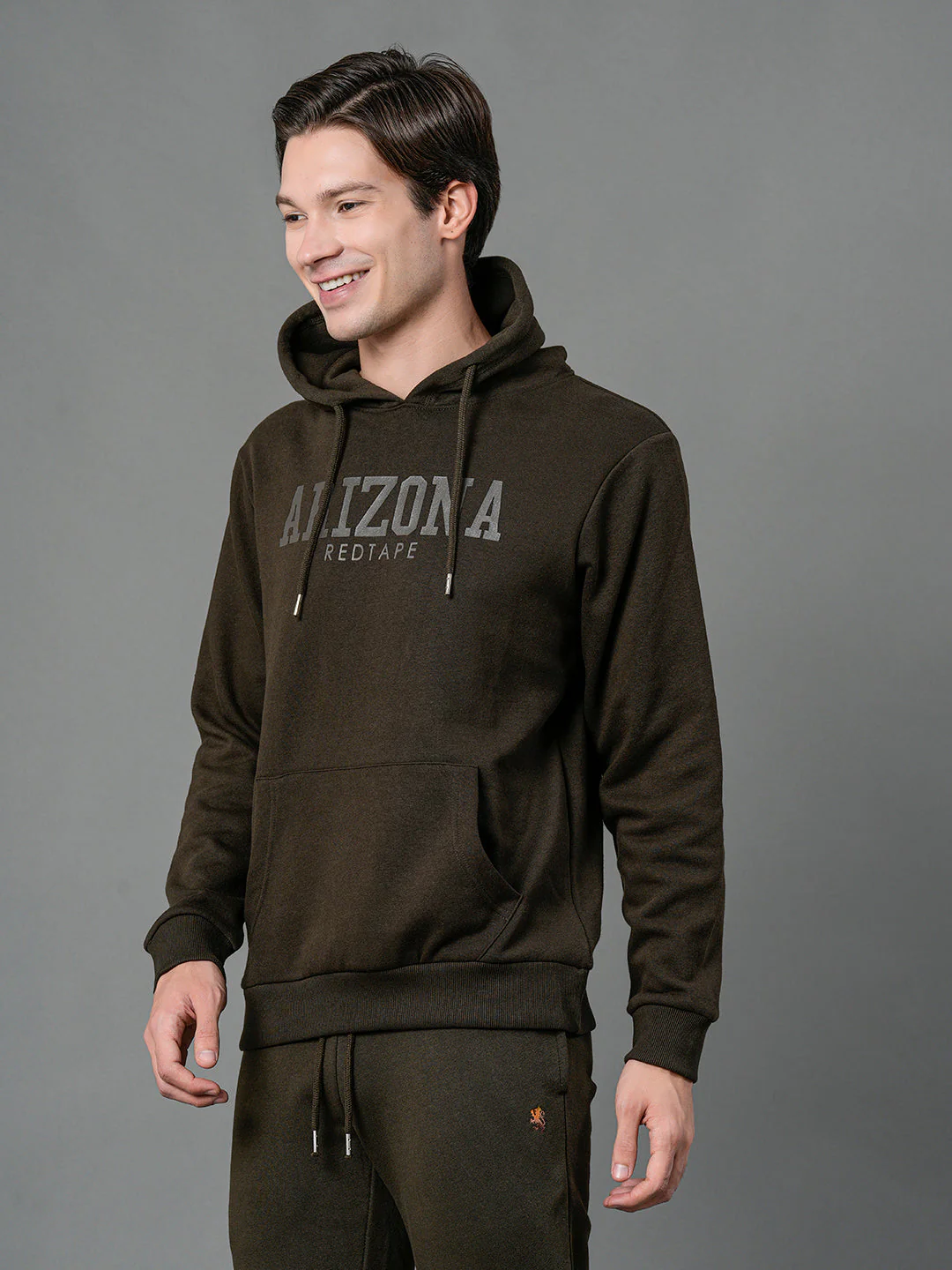 Men's Dark Olive Graphic Print Hoodie - Image 2