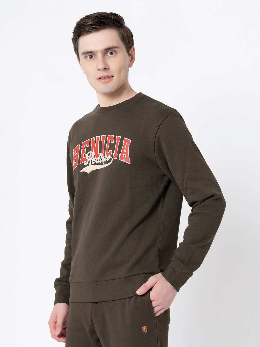 Men's Dark Olive Graphic Print Sweatshirt - Image 2