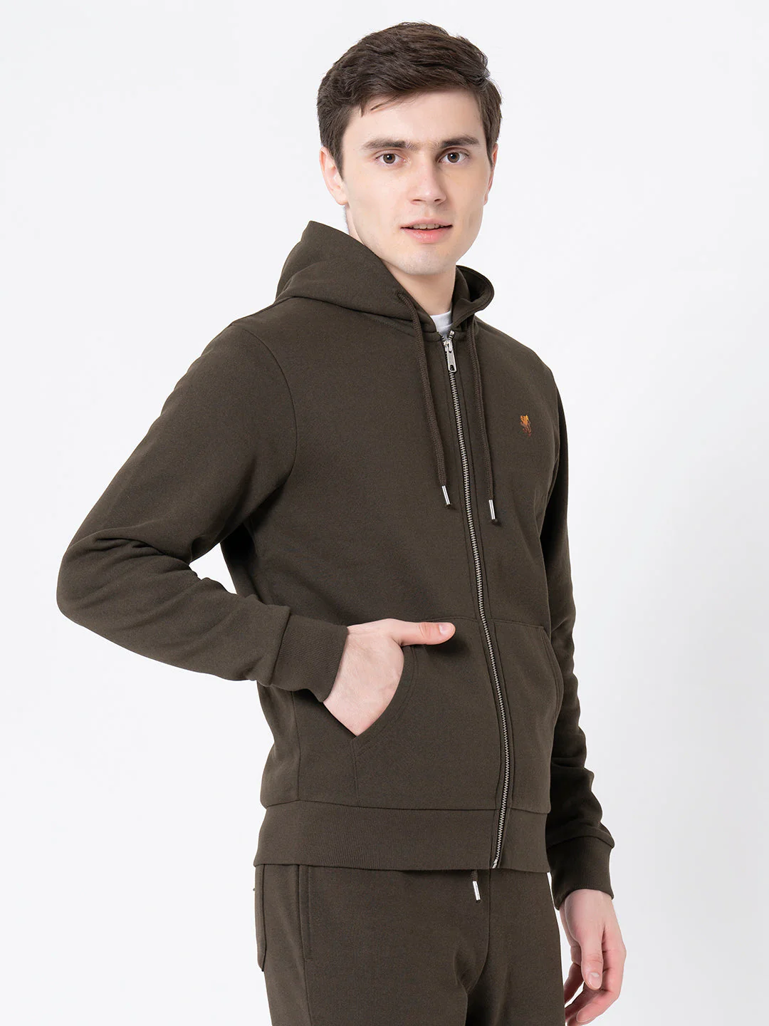 Men's Dark Olive Solid Hoodie - Image 2