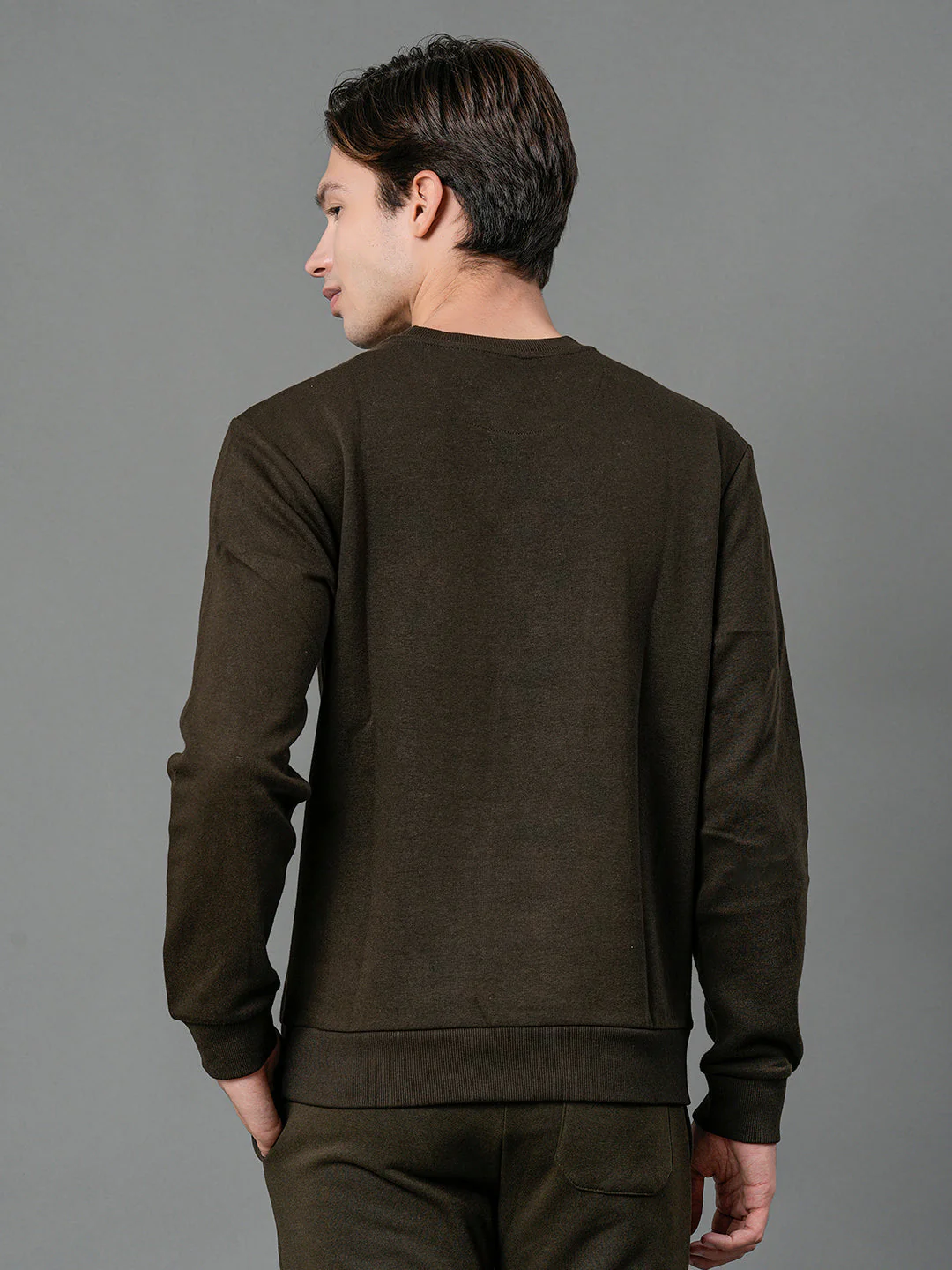 Men's Dark Olive Solid Sweatshirt - Image 3