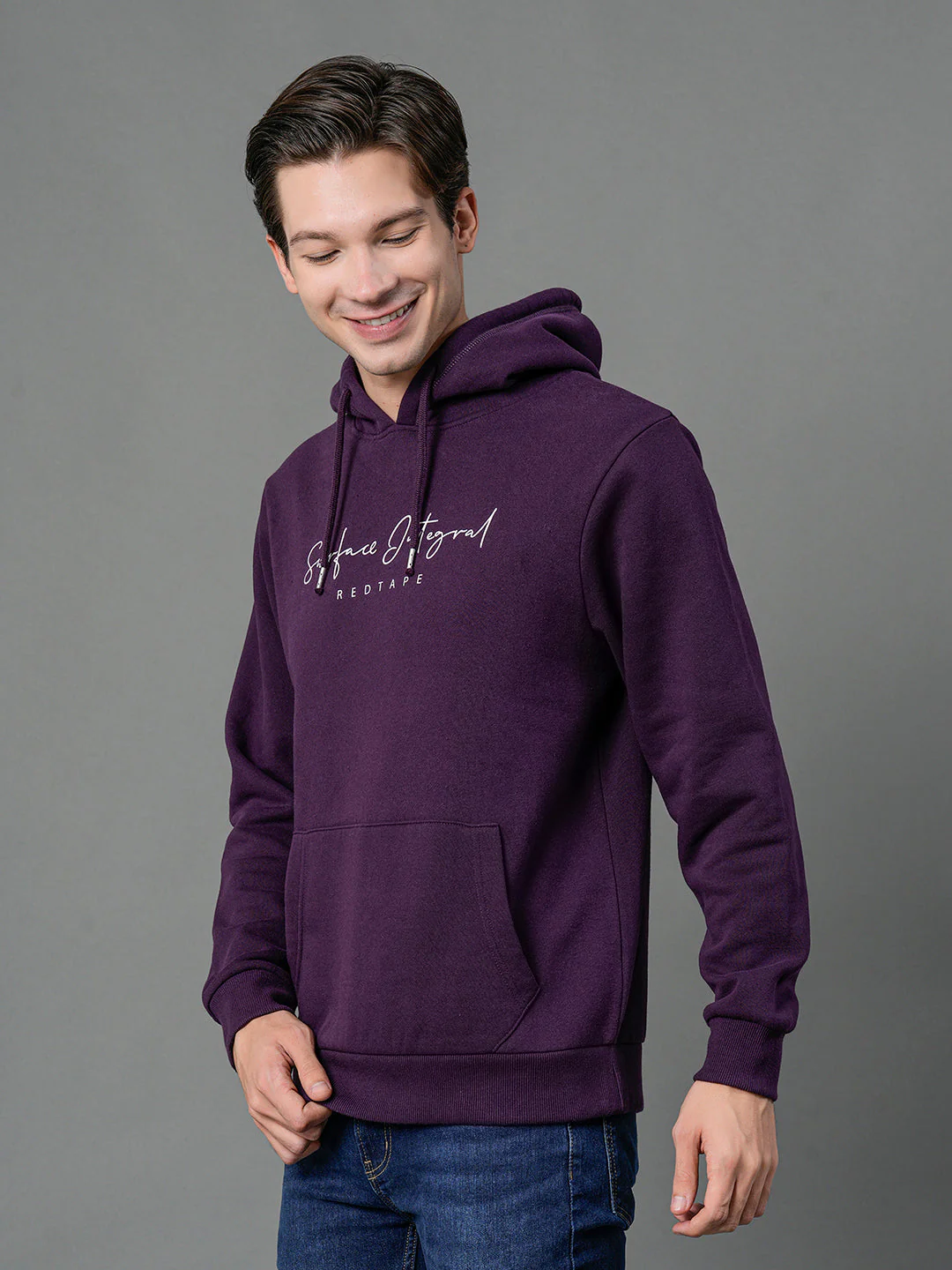 Men's Dark Purple Graphic Print Hoodie - Image 2
