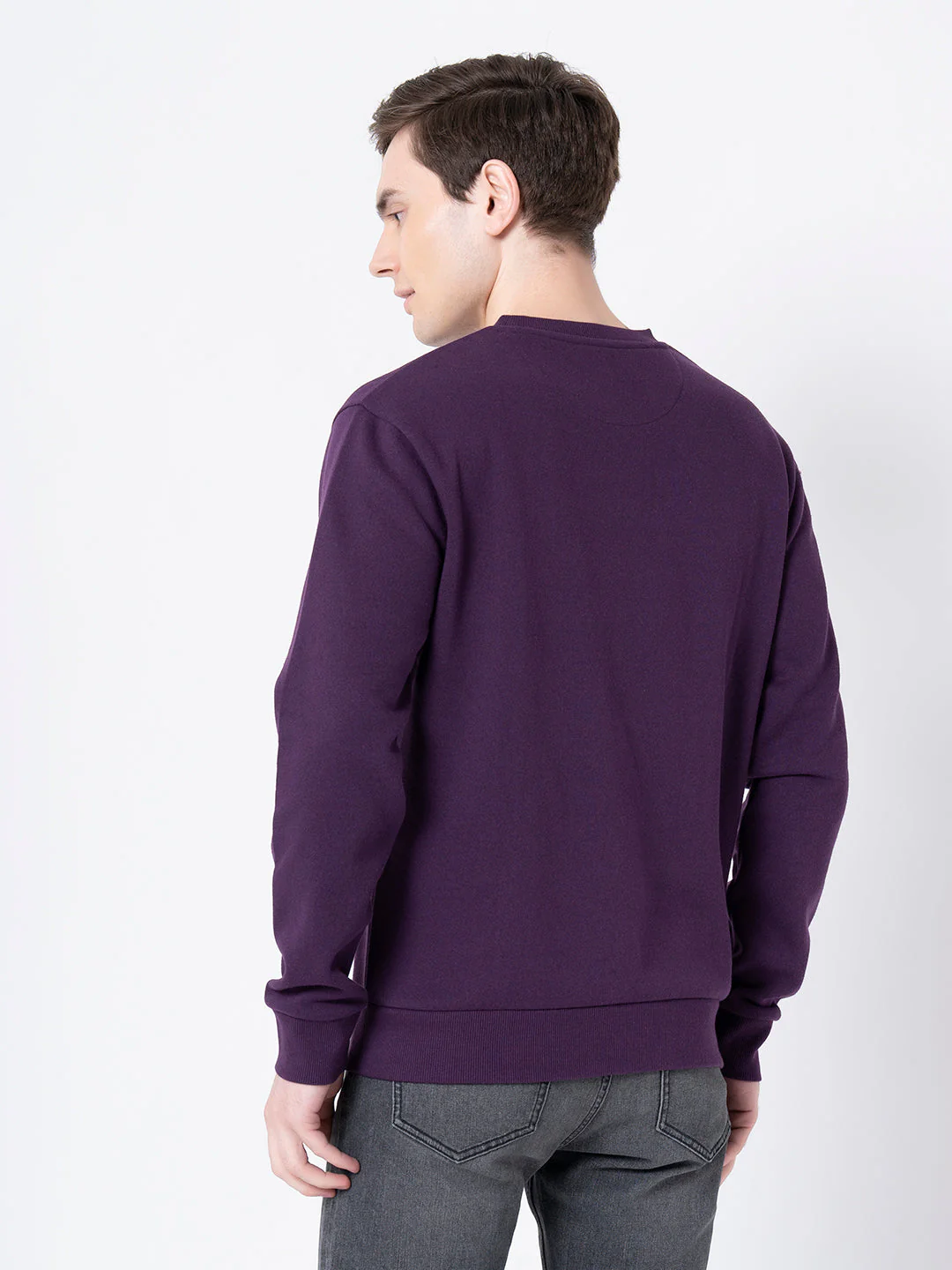 Men's Dark Purple Solid Sweatshirt - Image 3