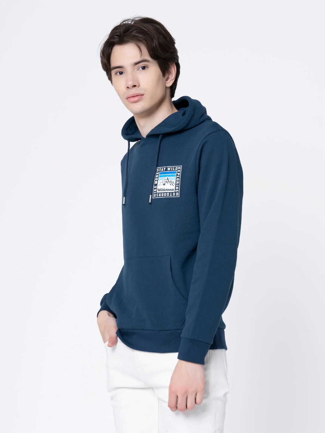Men's Deep Blue Graphic Print Hoodie - Image 2