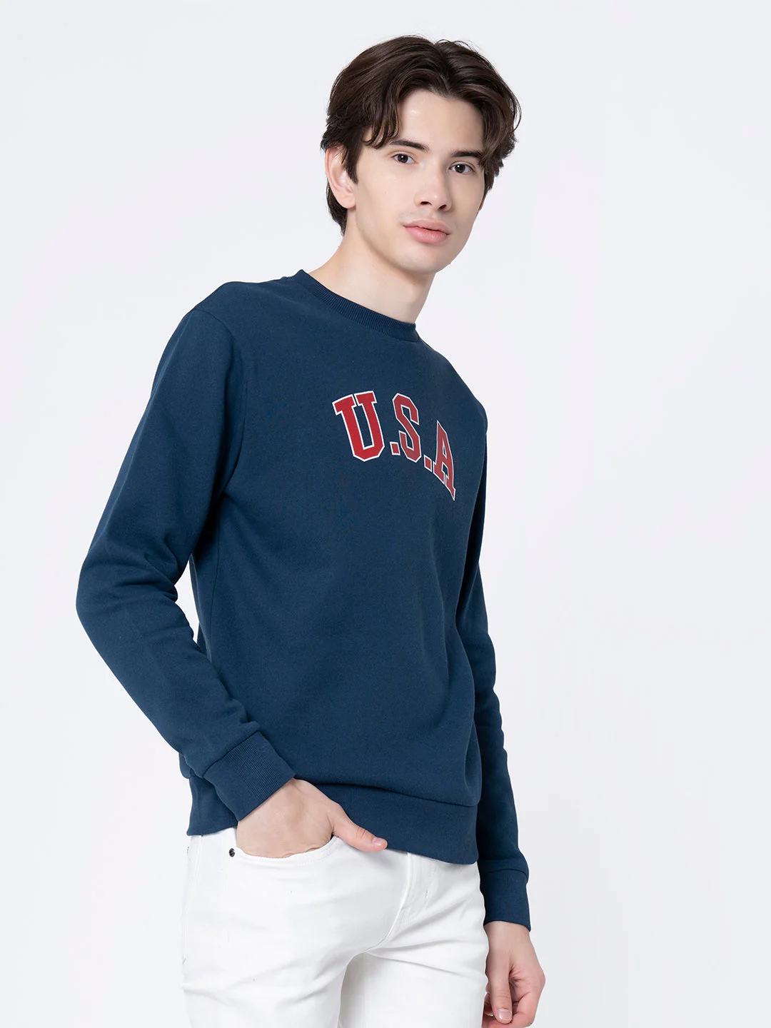 Men's Deep Blue Printed Sweatshirt - Image 2
