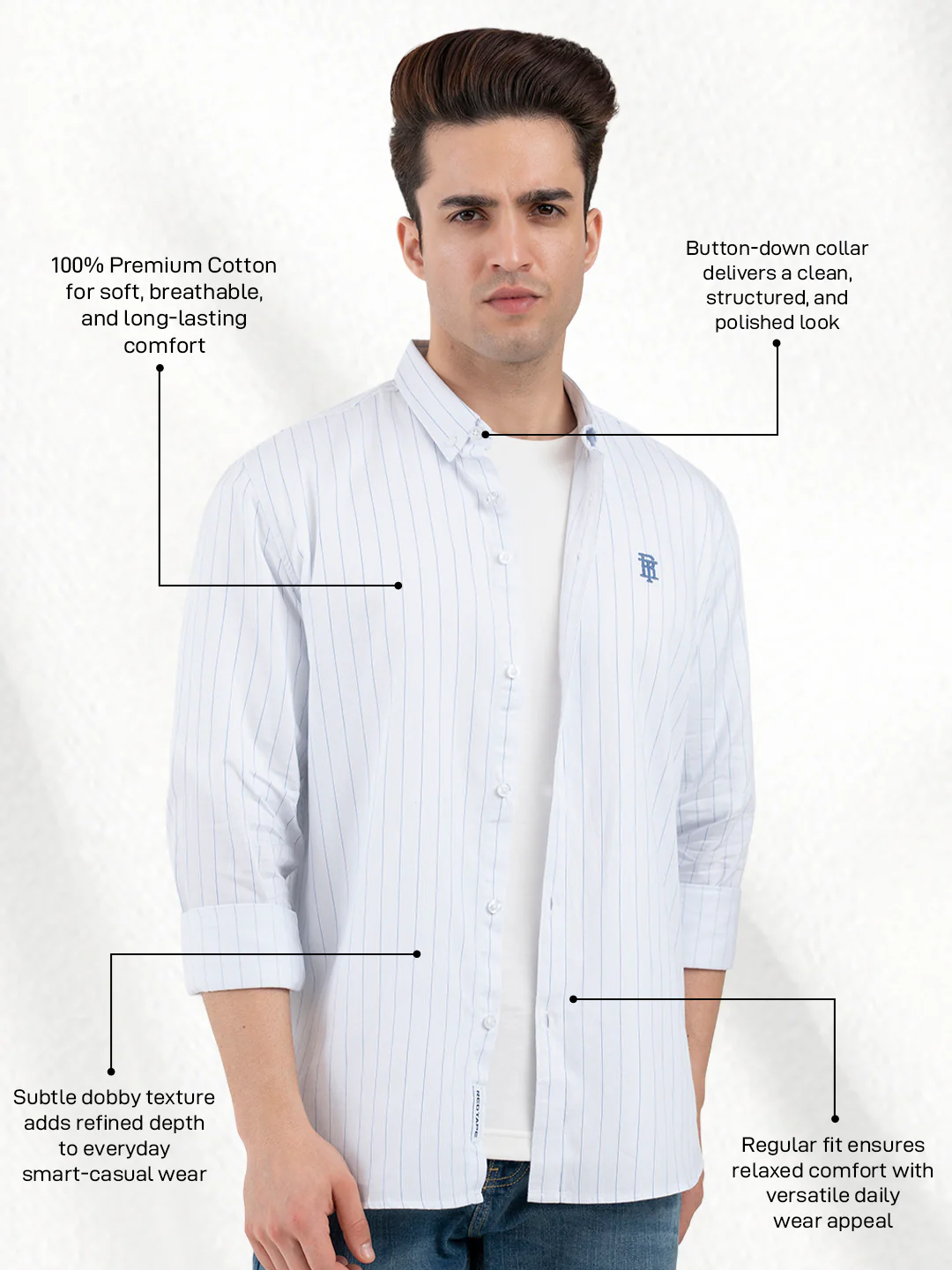 Men's Dobby Stripe Shirt | Everyday Smart Casual Look - Image 2