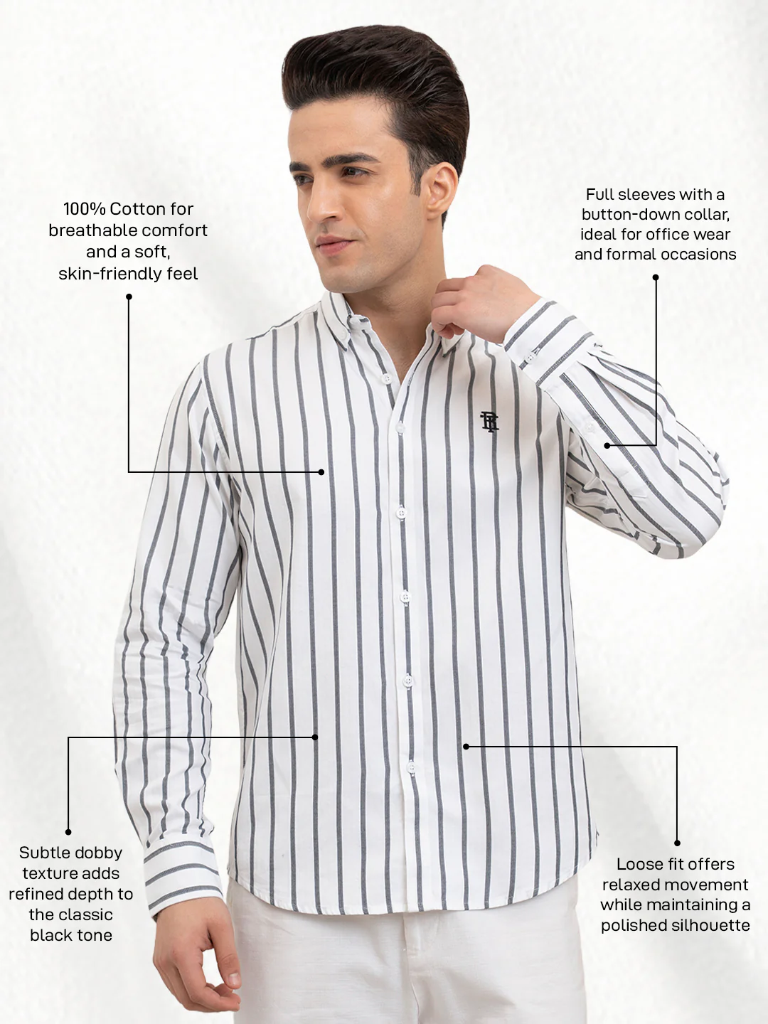 Men's Dobby Stripe Shirt | Everyday Smart Casual Look - Image 2